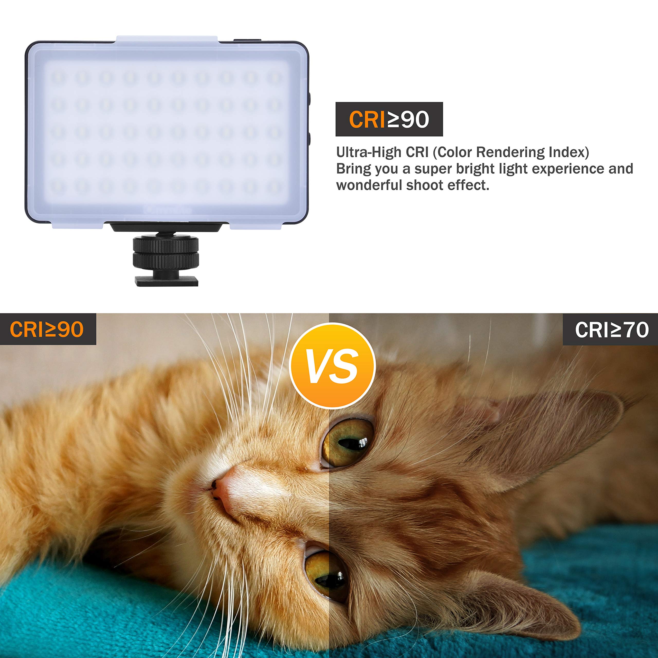 Commlite CM-L50 LED Camera Video Light - 50 LED 5700-6000K Dimmable Mini Panel Light for Smartphones & DSLR Cameras (Canon, Sony, Nikon, iPhone, Samsung, Huawei) - Perfect for YouTube, Vlogging, Photography & Live Streaming