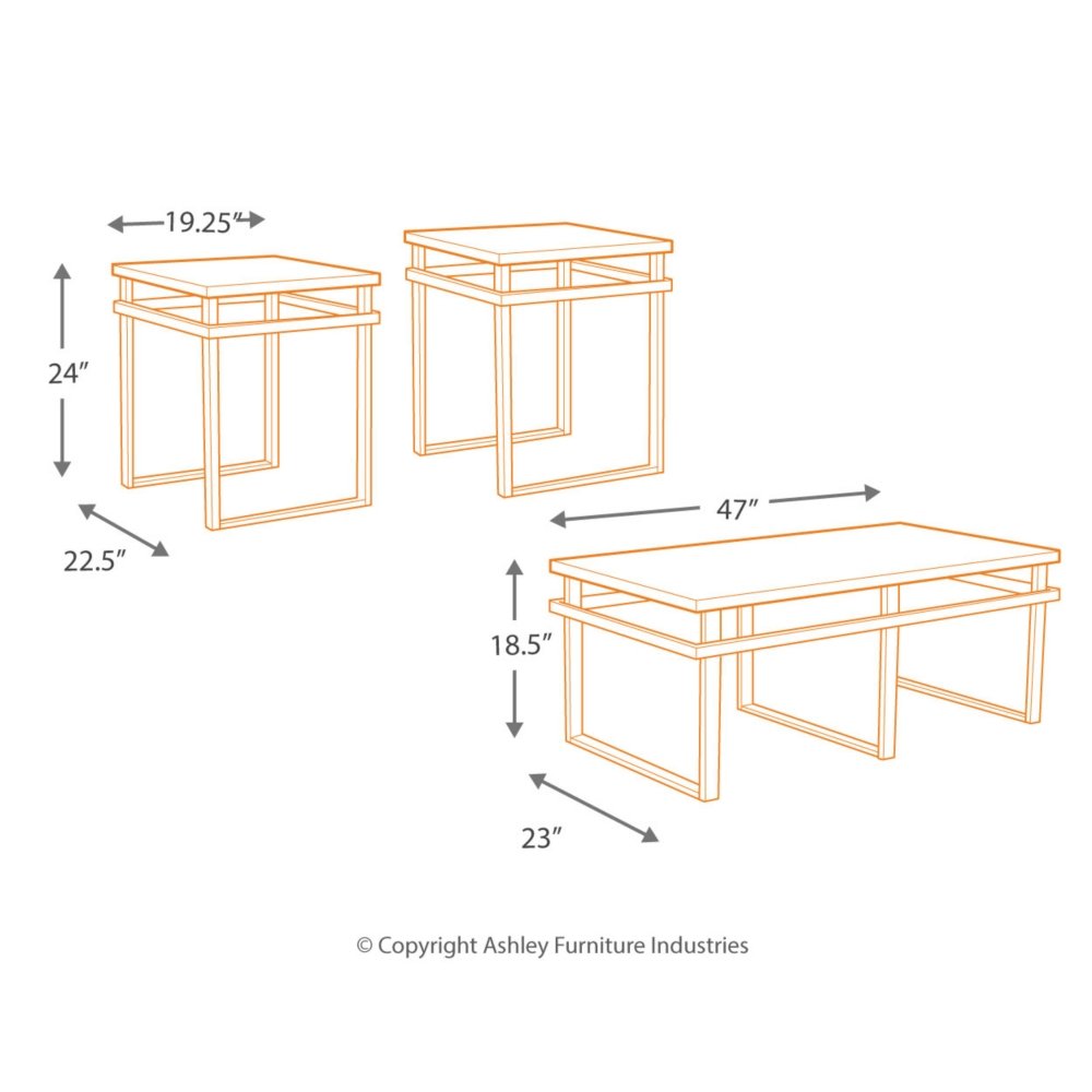 Signature Design by Ashley Laney Contemporary 3-Piece Coffee Table Set with Black Glass - Includes Coffee Table & 2 End Tables for Living Room, Lounge & Modern Home Decor