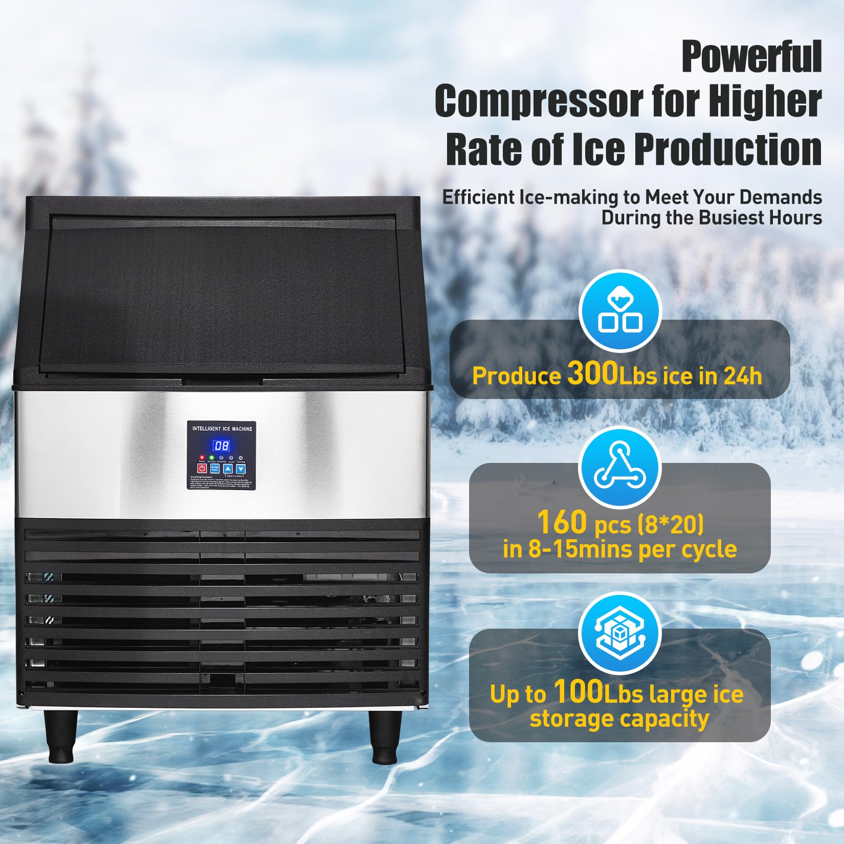 Commercial Ice Maker Machine 300LBS/24H, 26