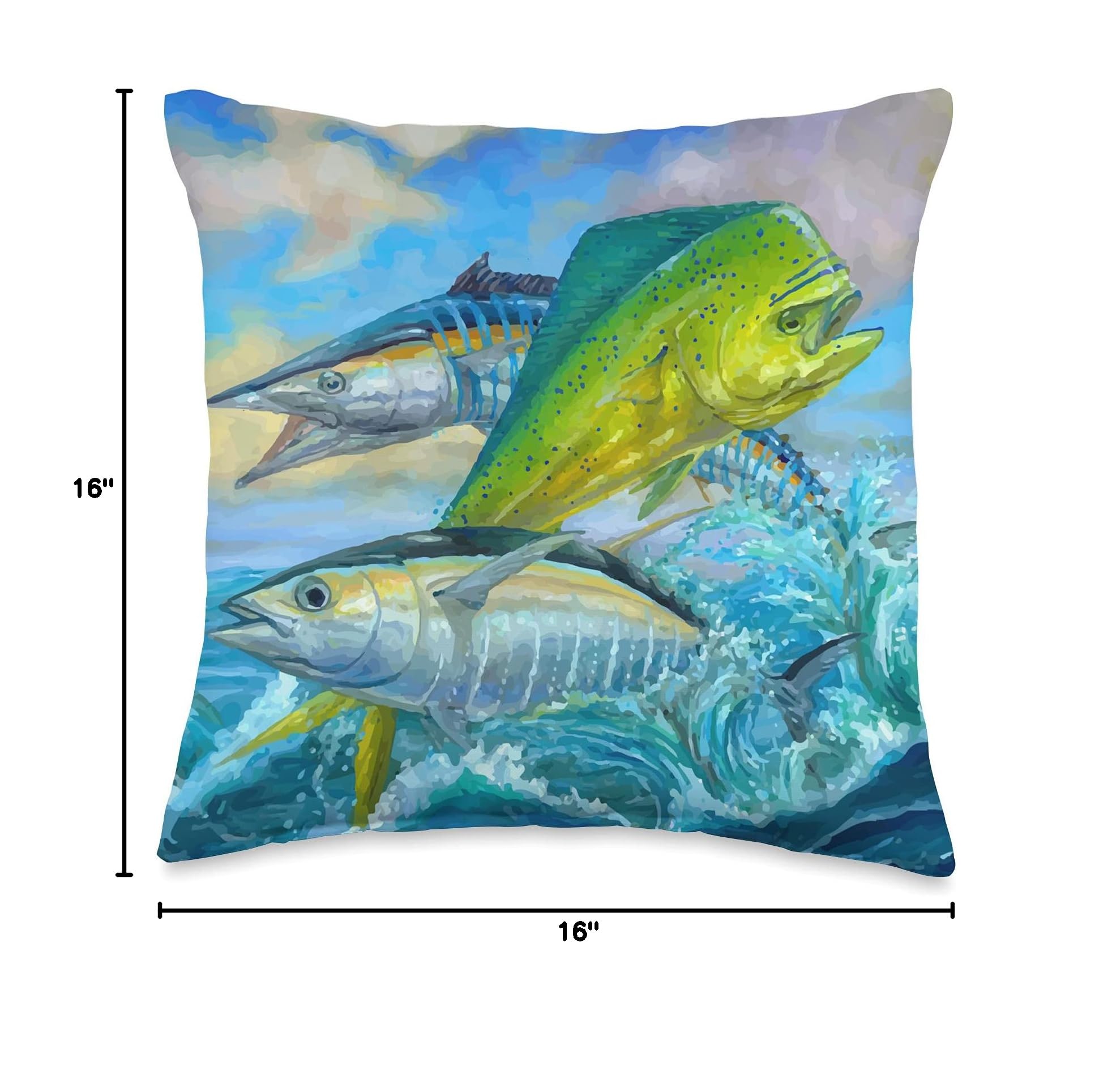 Stylish Mahi Mahi Fish Design Throw Pillow - Perfect for Home Decor, Living Room, Bedroom & Office - Soft Decorative Cushion for Fishing Enthusiasts