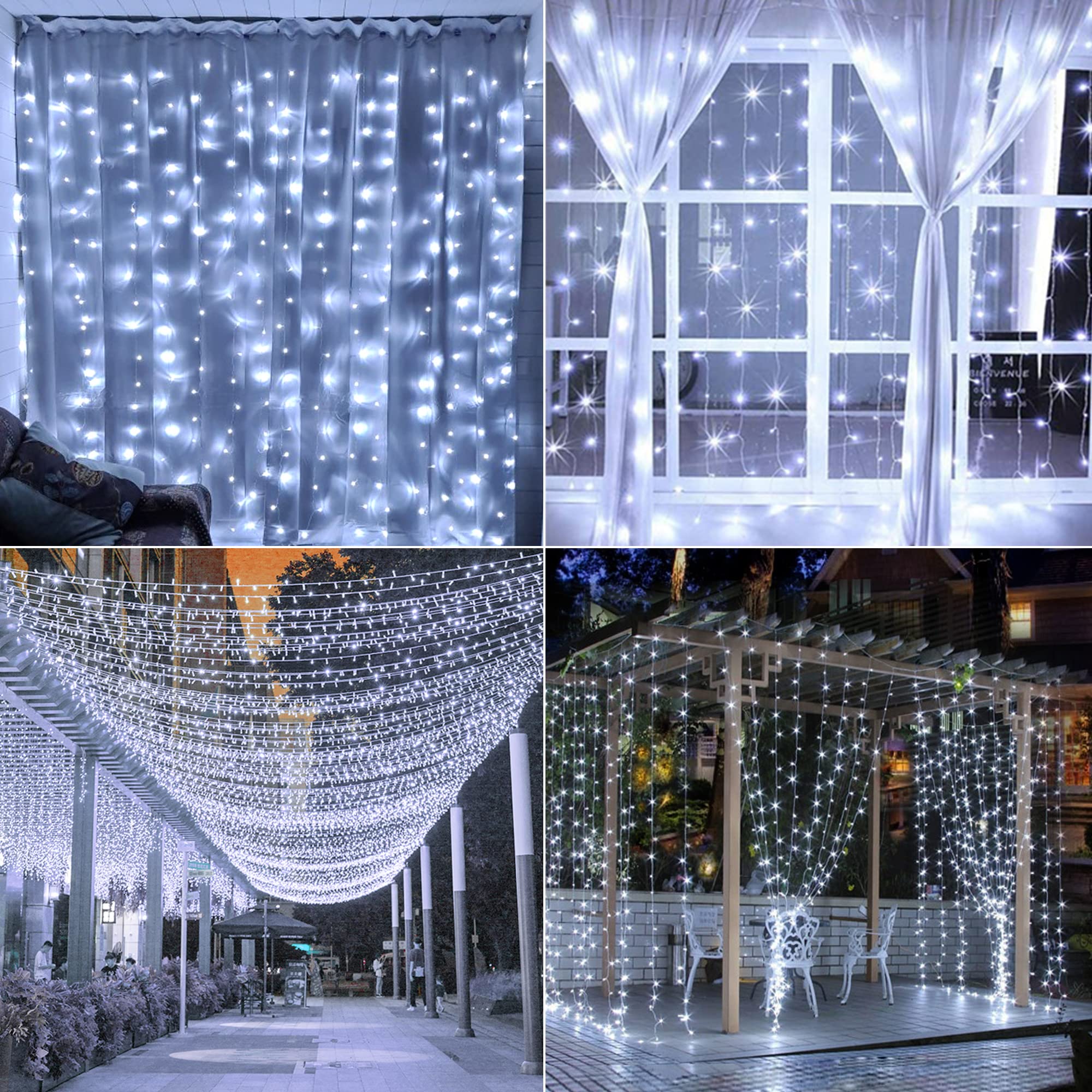 Weillsnow 300 LED Curtain Lights - 9.8FT x 6.6FT Connectable String Lights with 8 Twinkle Modes, Waterproof for Indoor Outdoor Use - Perfect for Bedroom, Patio, Garden, Wedding & Christmas Decorations (White)