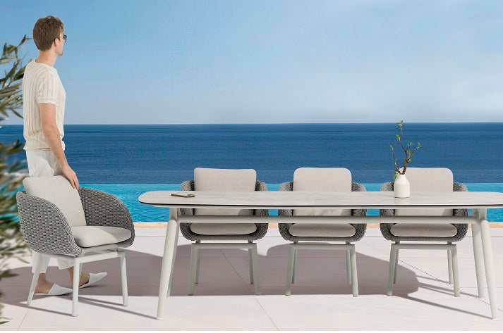 Luxury Couture Jardin Scoop Outdoor Dining Set - Large Size for Patio, Garden, and Backyard Entertaining