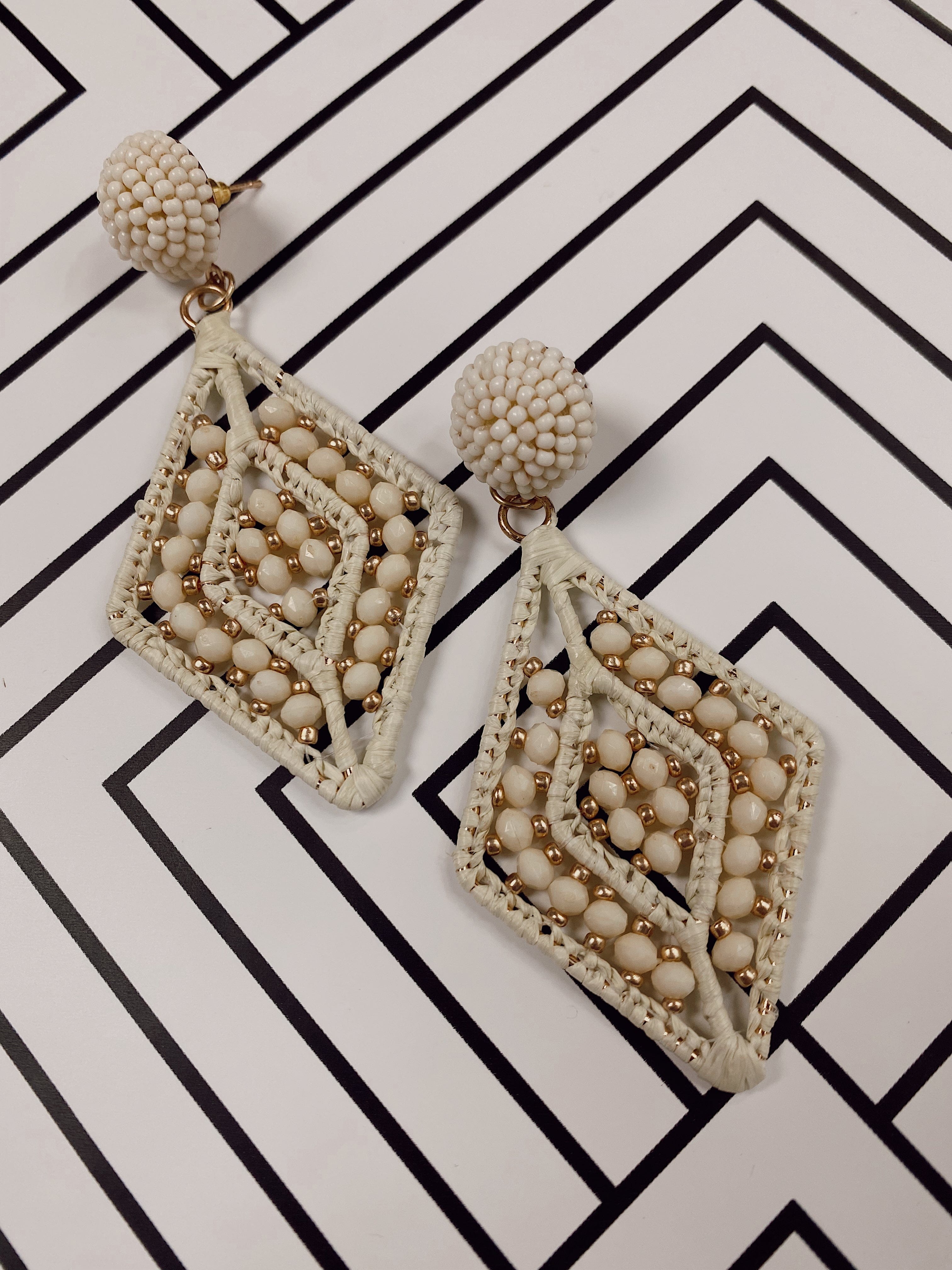 Elegant Beige Beaded Drop Earrings for Women | Boho Chic Dangle Jewelry | Perfect for Weddings, Parties & Everyday Wear