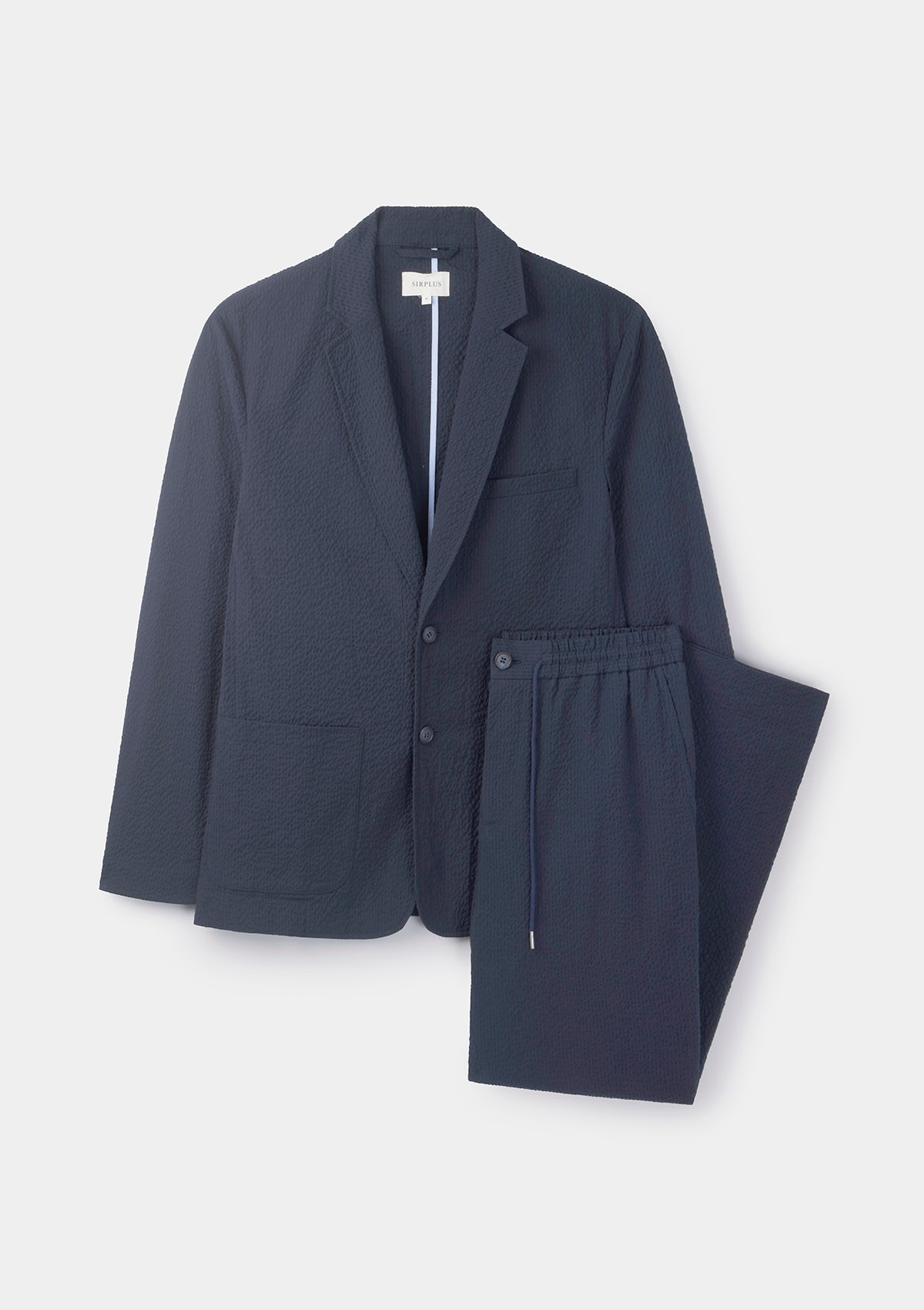 Premium Navy Blue Cotton Seersucker Suit for Men - Lightweight Summer Business Attire & Wedding Guest Outfit