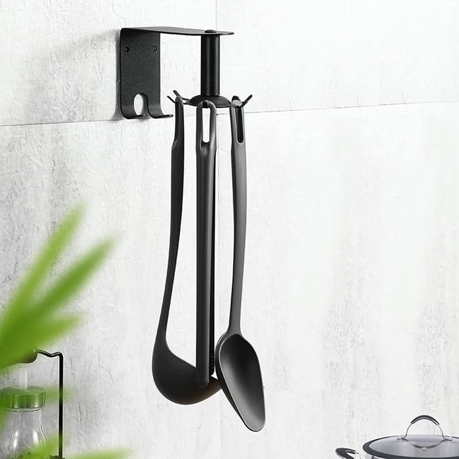 360° Rotatable Stainless Steel Wall Mount Kitchen Utensil Hanger with 10 Hooks - Space Saving Organizer for Cabinet, Kitchen, Bathroom - Perfect for Pots, Pans, Spoons & Cooking Tools Storage