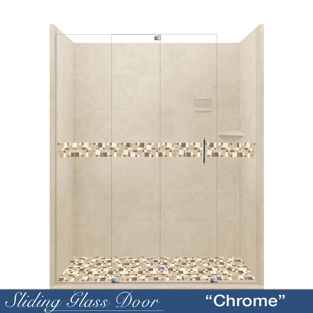 60 Alcove Desert Sand Sistine Stone & Tuscany Mosaic Accent Tile - DIY Shower Remodel Kit for Bathroom Renovation | Waterproof & Easy Installation Backsplash
