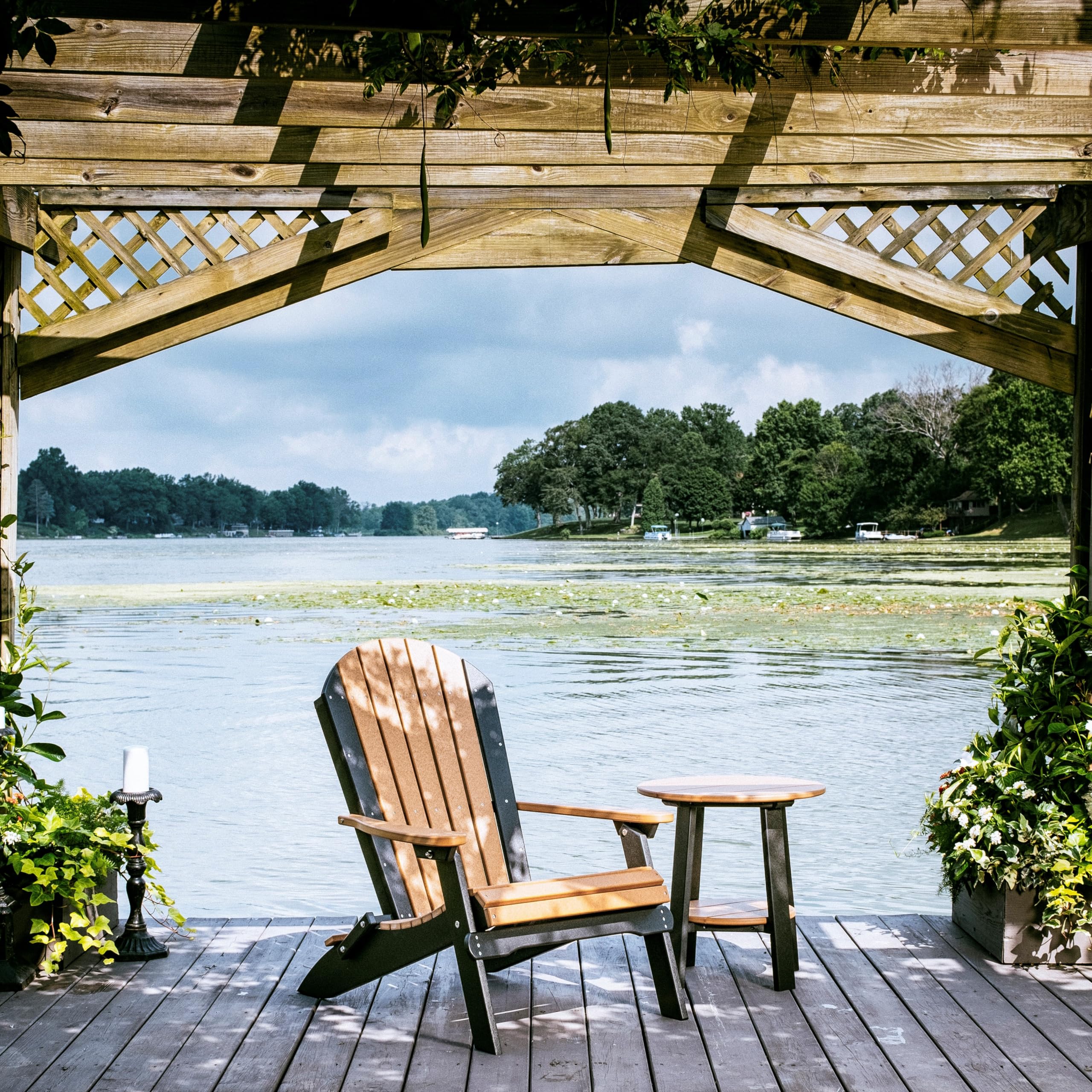 Premium Poly Lumber Outdoor End Table - Cedar & Black - Weather-Resistant Patio Furniture for Garden, Deck, Poolside - Made in USA