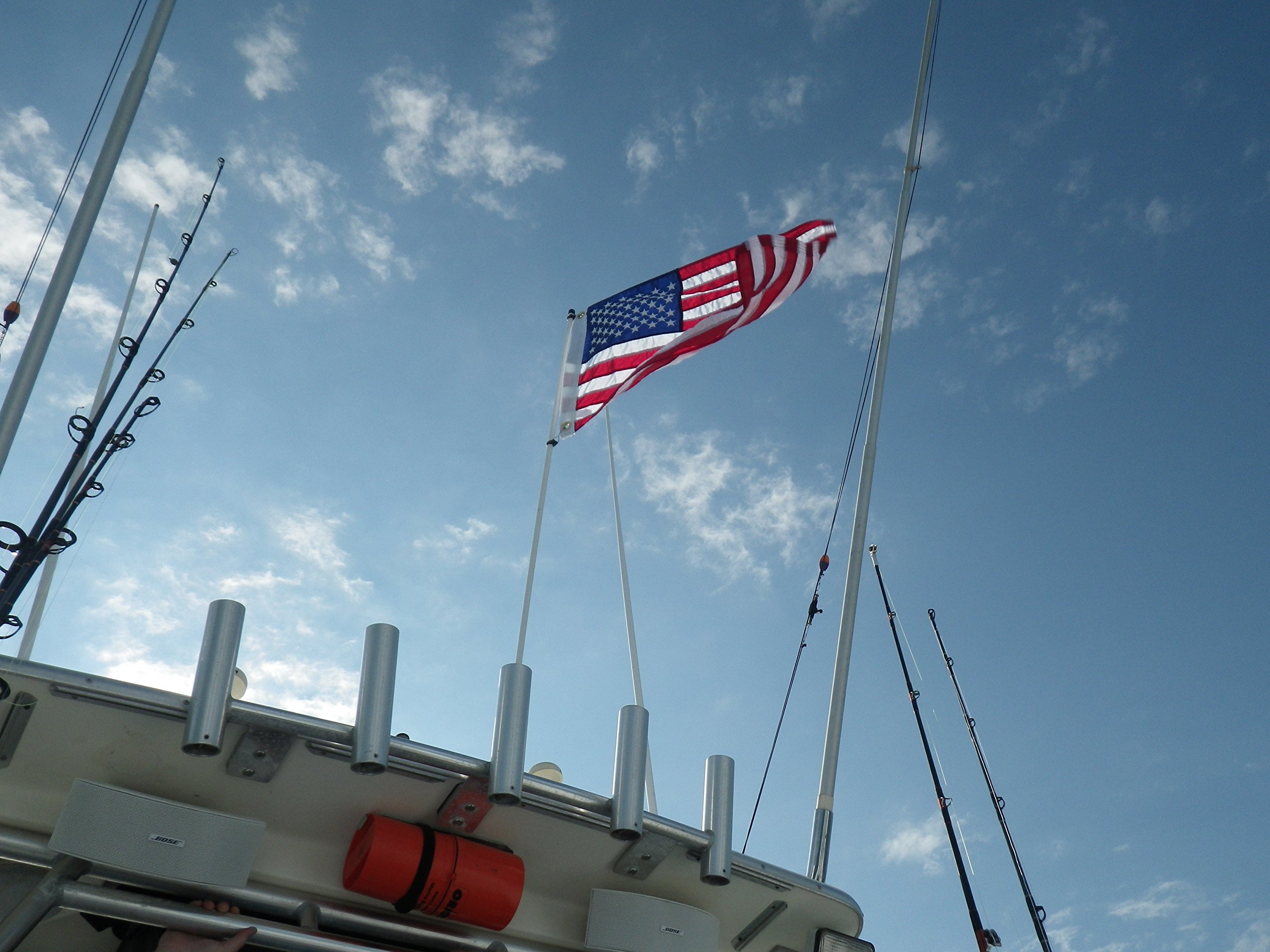 4 Foot American Made USA Flag with Boat Rod Holder - Perfect for Fishing, Boating & Marine Decor