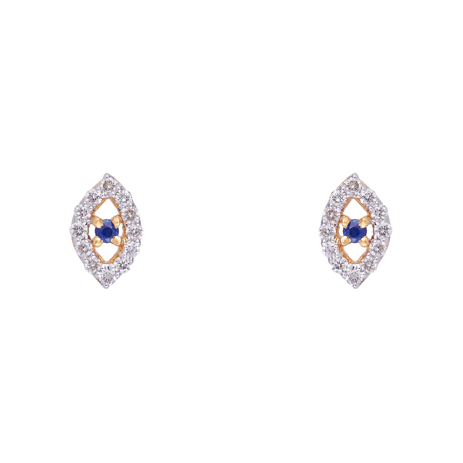 14K Yellow Gold Evil Eye Stud Earrings with Natural Sapphire & Diamonds (0.05ct Sapphire, 0.19ct Diamonds) - H-I Color, VS2-SI1 Clarity - Women's Fine Jewelry Gift for Protection & Good Luck | Perfect for Everyday Wear, Special Occasions & Spiritual Gifts