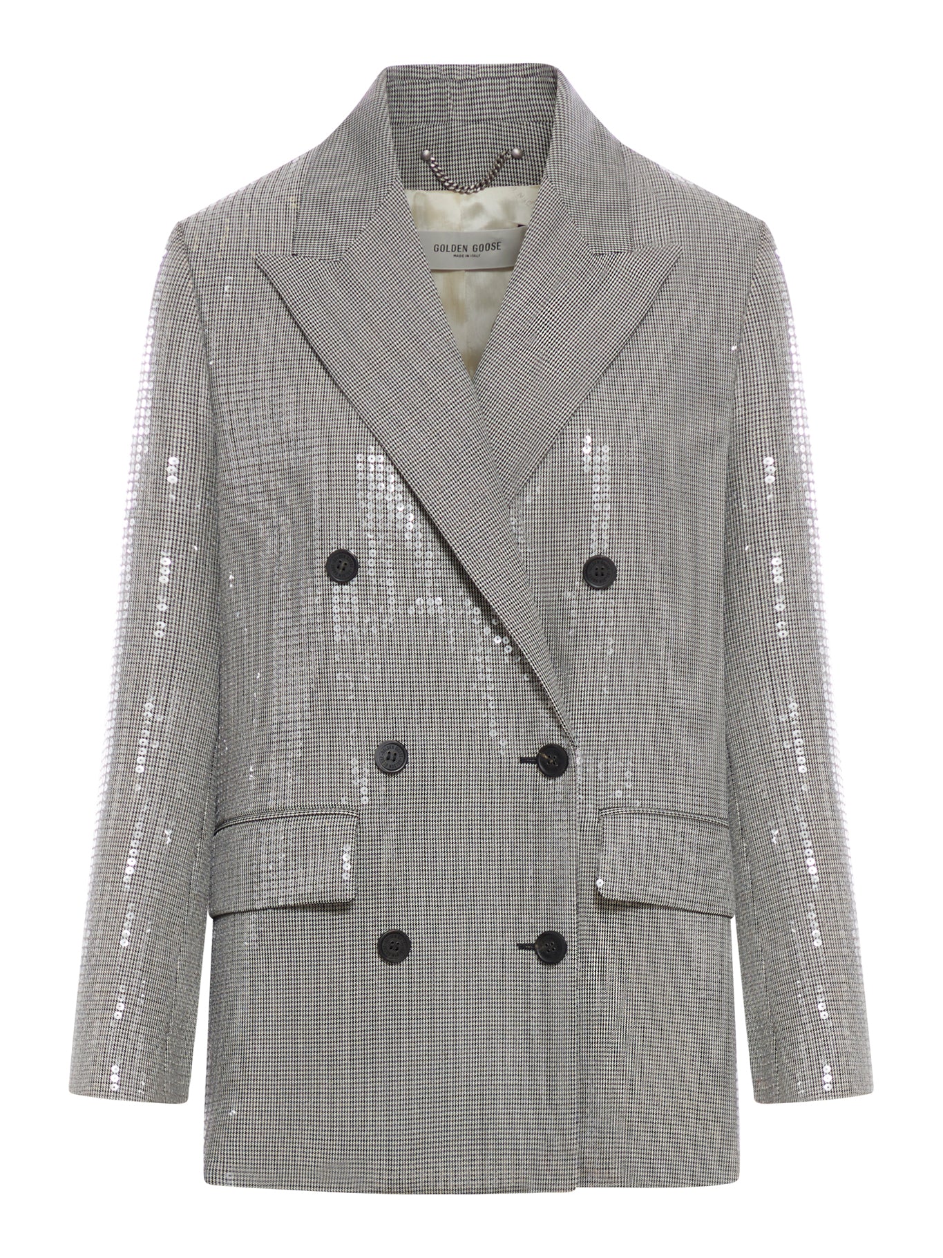 Double Breasted Jacket in Micro Pied de Poule with Sequins - Elegant Women's Blazer for Office, Party & Special Occasions