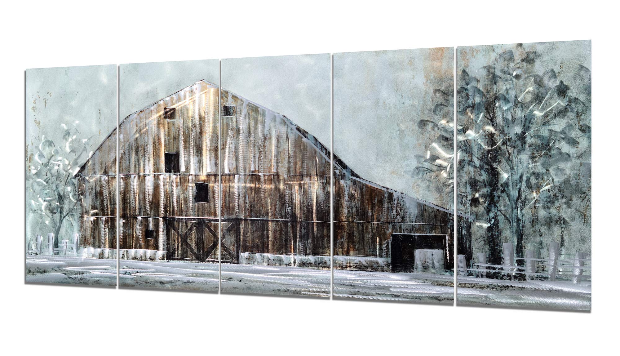 Yihui Arts Rustic Metal Wall Art - Handcrafted Barn Scene on Aluminum - Farmhouse Decor for Living Room, Bedroom, Entryway - Perfect for Rustic Home, Cabin & Country Style Interior Design
