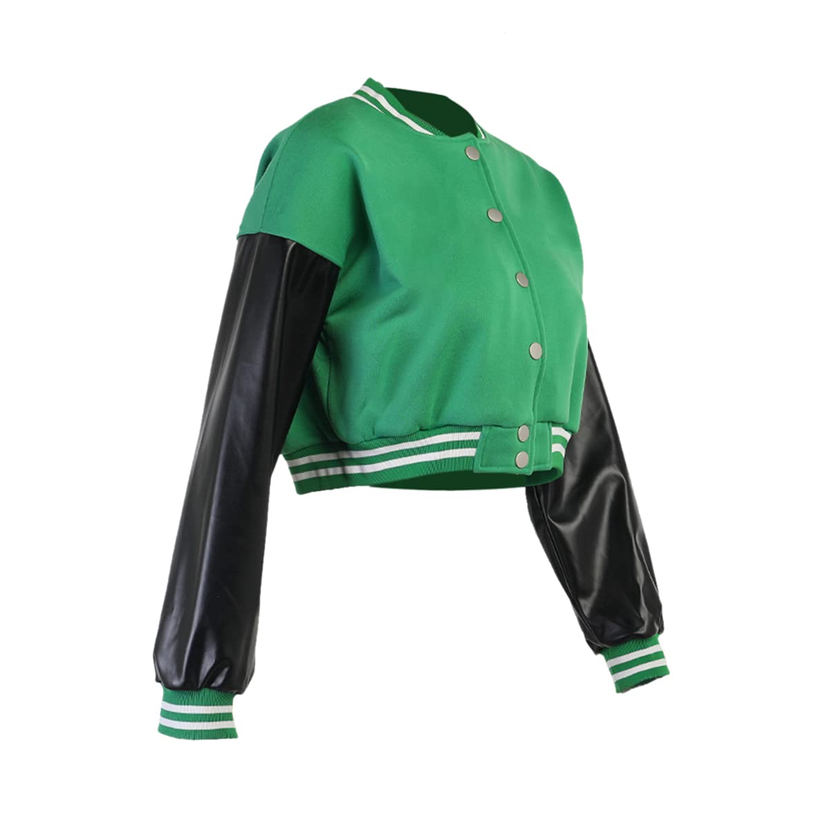 KIRJAUDU Women's Colorblock Patchwork Varsity Baseball Jacket - PU Leather Sleeve Cropped Bomber Coat for Casual Outfits & Streetwear Fashion