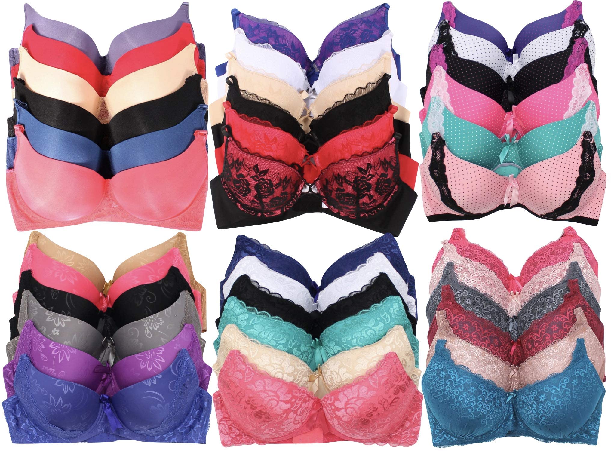 ToBeInStyle Women's 6-Pack Assorted Print Bras - Comfortable Wireless Underwear (30A-46DDD) | Perfect for Everyday Wear, Yoga & Lounge