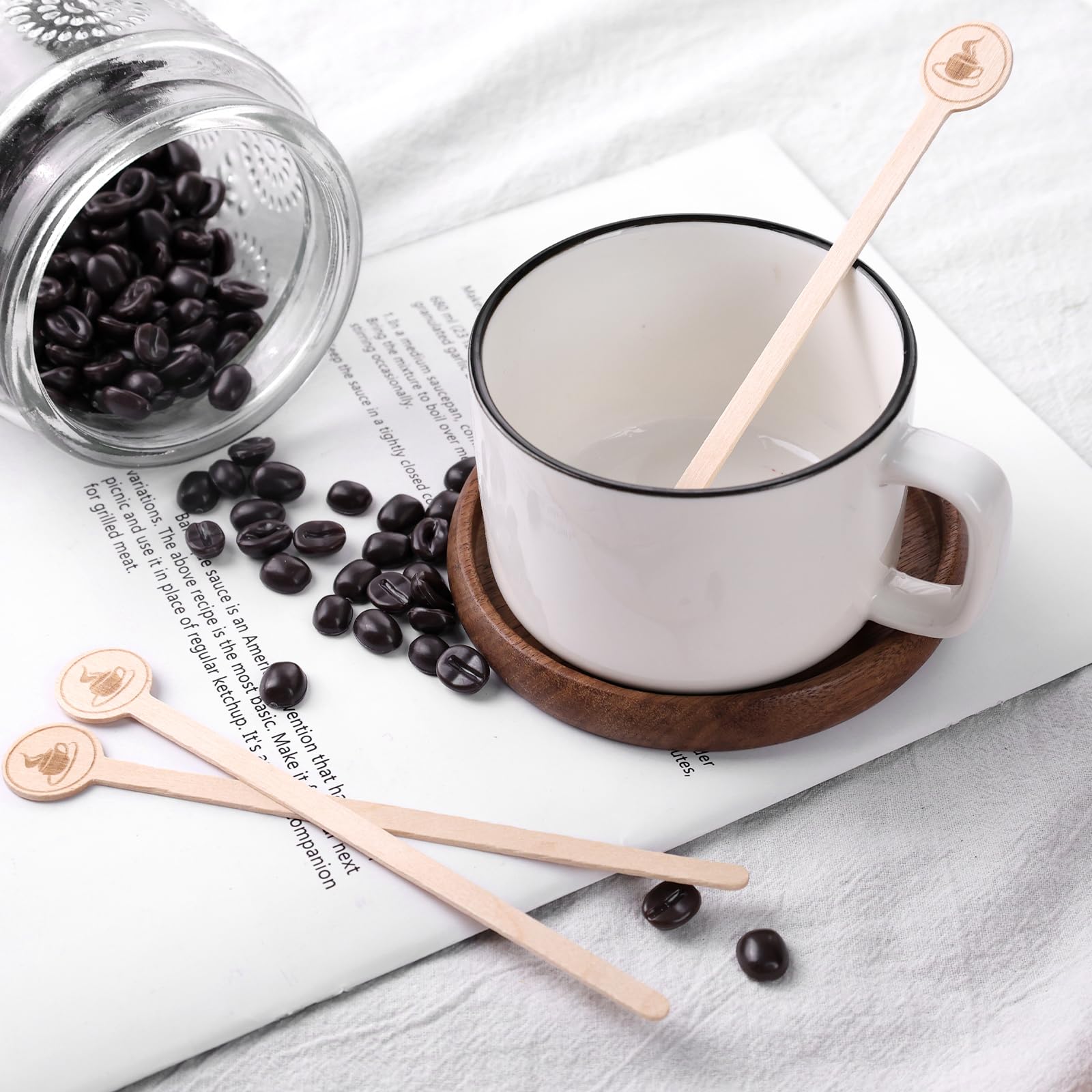 100PCS Wooden Coffee Stirrers - 5.9 Inch Round End Stir Sticks for Mixing Coffee, Cocktails, Milk Tea & Beverages - Perfect for Home, Office & Cafes