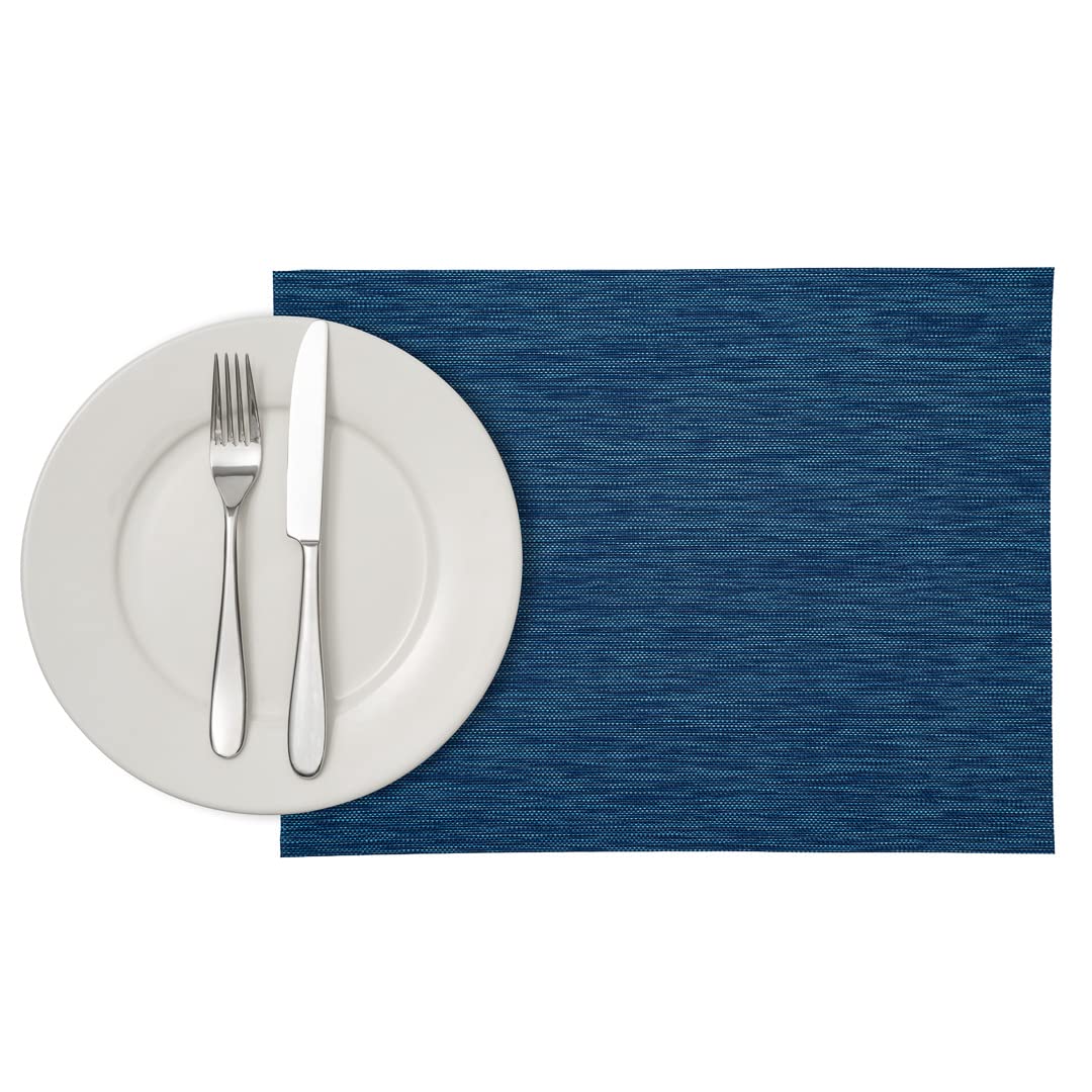 Restaurantware Sovereign 16x12 Inch Woven Vinyl Placemats Set of 6 - Stain Resistant, Easy Clean Rectangle Table Mats in Blue for Dining Table Decor - Perfect for Home, Restaurant & Party Use