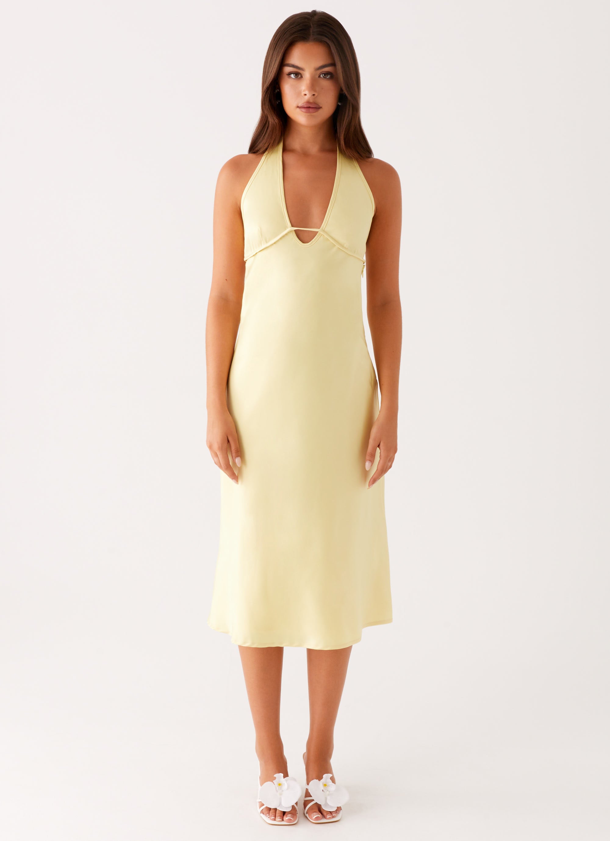 Davies Women's Midi Dress - Flowy Summer Casual Dress in Yellow | Perfect for Beach, Vacation & Everyday Wear