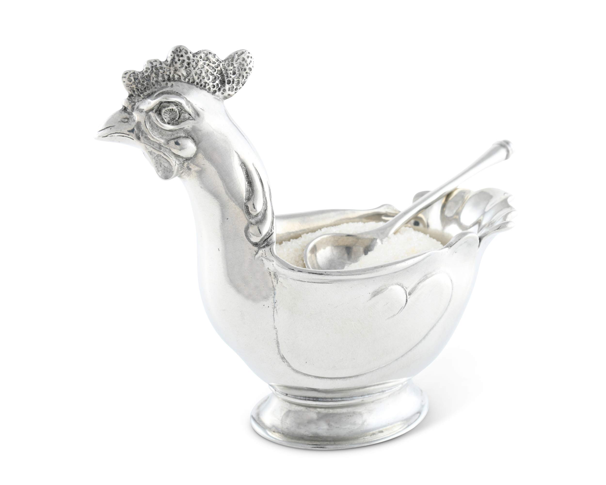 Vagabond House Pewter Metal Sugar Bowl with Spoon - 6 Inch Sugar Canister for Coffee Bar & Restaurant - Elegant Coffee Accessories for Home, Café, and Dining Decor