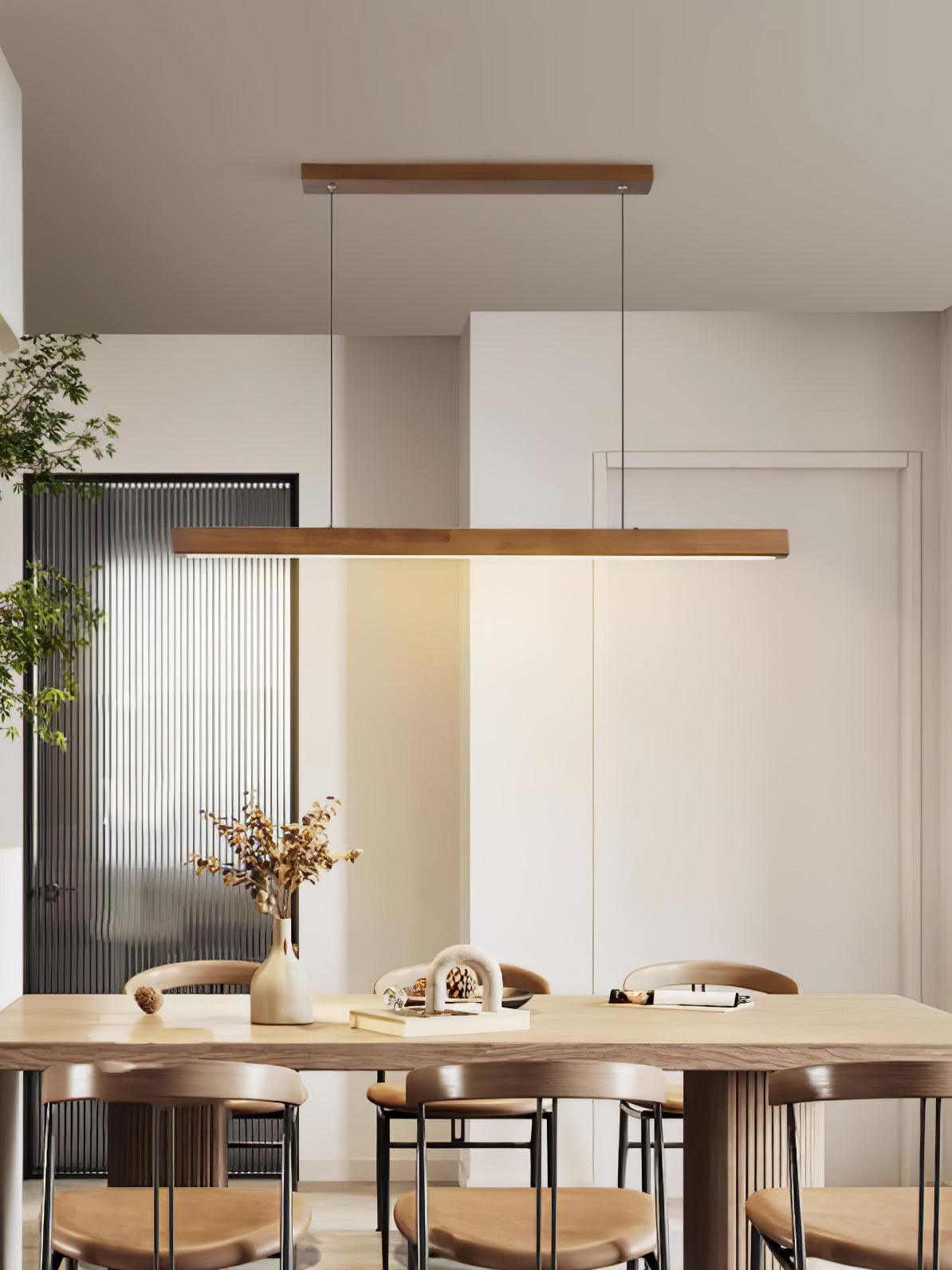 Modern Linear Wooden Pendant Light - Sleek Scandinavian Style Wood Chandelier for Kitchen Island, Dining Room & Living Room Lighting
