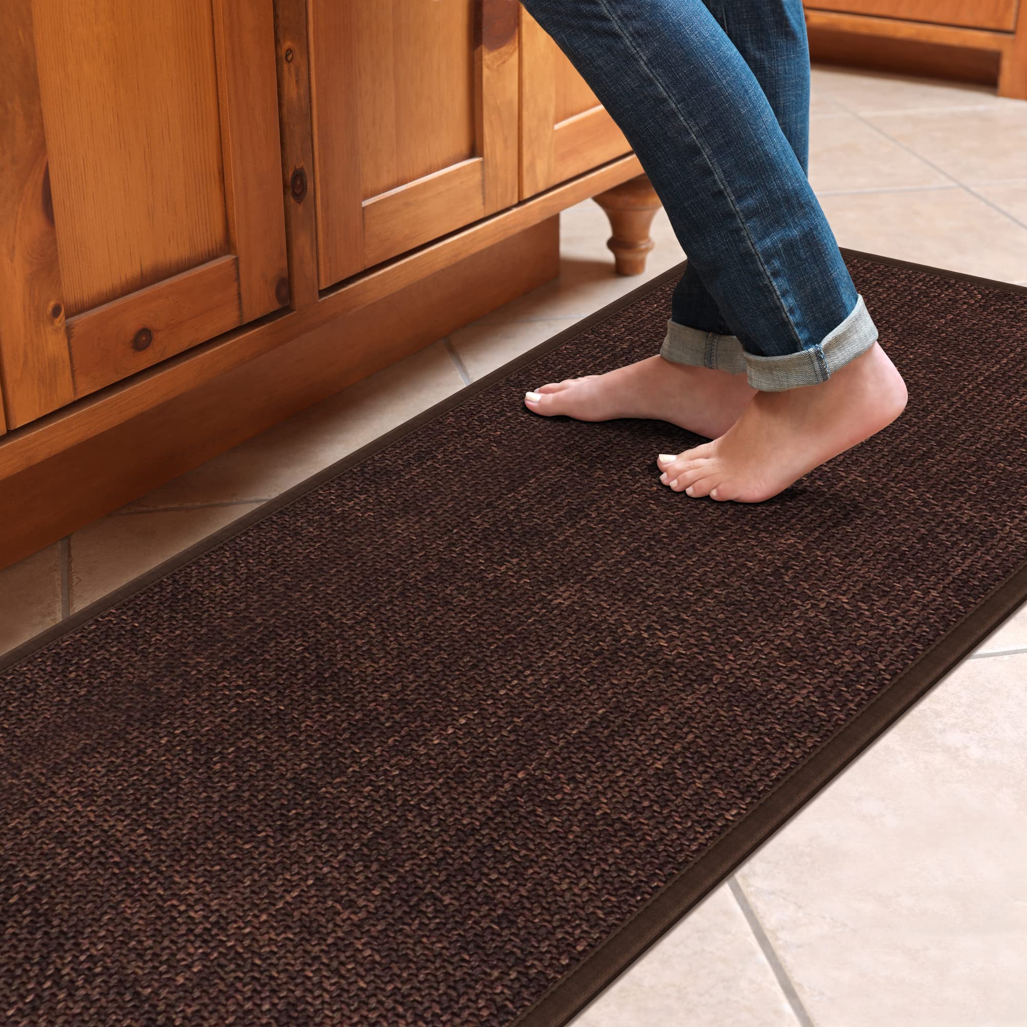 GOYLSER Non-Slip Kitchen Runner Rug - 54x22 Inch Absorbent Jute Carpet with Rubber Backing for Home & Kitchen - Deep Brown - Perfect for High Traffic Areas, Sink & Stove Protection