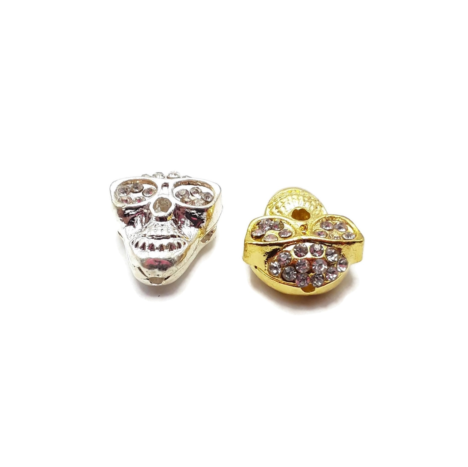 Stylish Alloy Silver & Gold Rhinestone Sunglasses with Skull Pendant Charm - 16x20mm - Sold Individually | Perfect for Gothic Fashion, Halloween Costumes & Punk Accessories