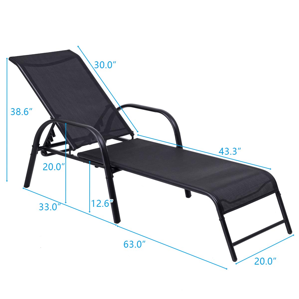 Giantex Adjustable Outdoor Patio Chaise Lounge Chair - 5-Position Reclining Backyard, Beach, Pool & Lawn Sling Chair - Durable Patio Seating Furniture for Relaxing in Sun, Garden or by the Water