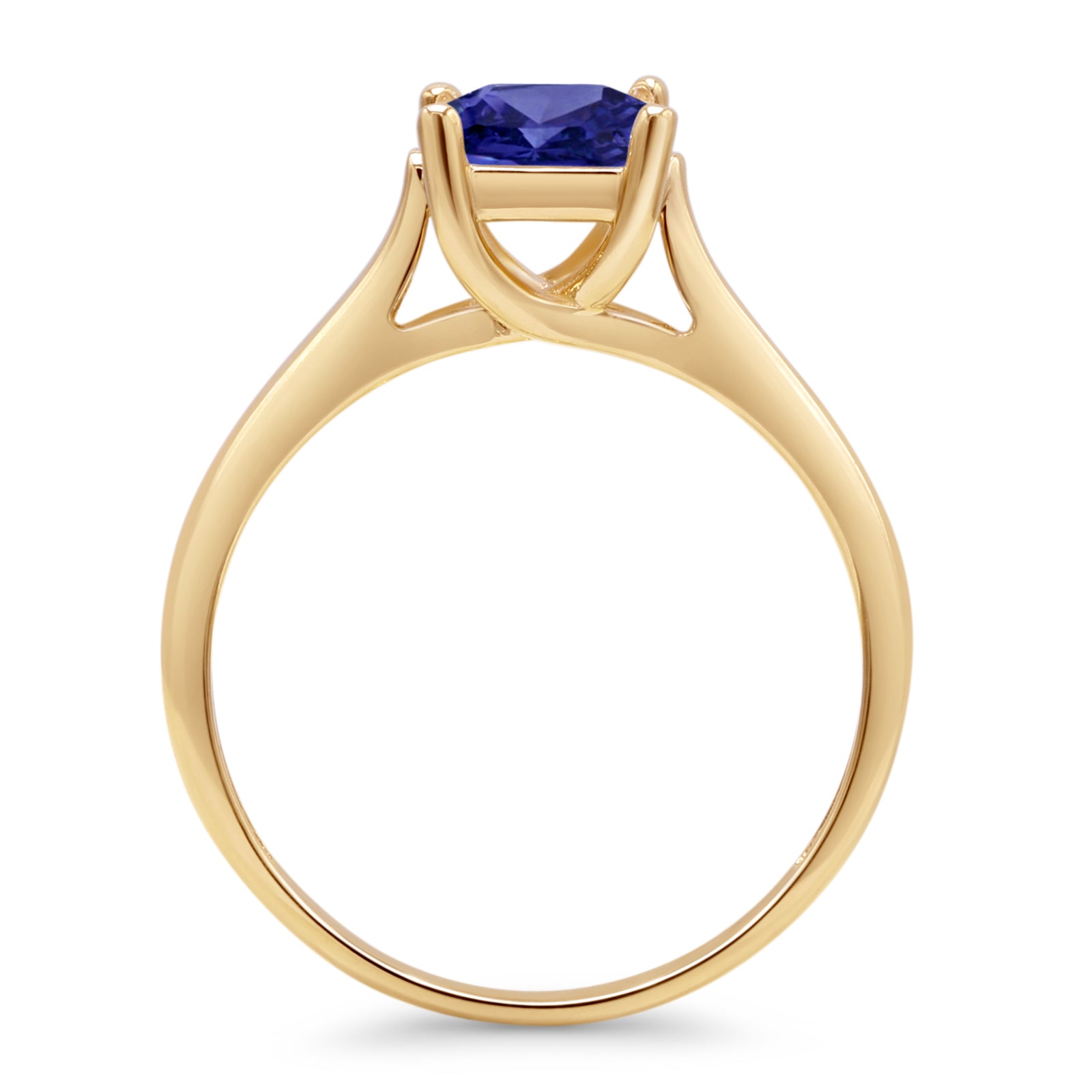 14K Yellow Gold Princess Cut Blue Sapphire CZ Solitaire Ring for Women - Elegant Engagement, Wedding, Anniversary Jewelry Gift