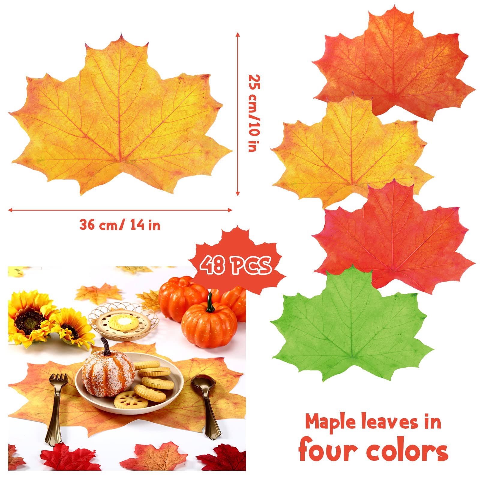 48 Pcs Thanksgiving Fall Leaf Placemats - Disposable Maple Leaf Paper Table Mats 14