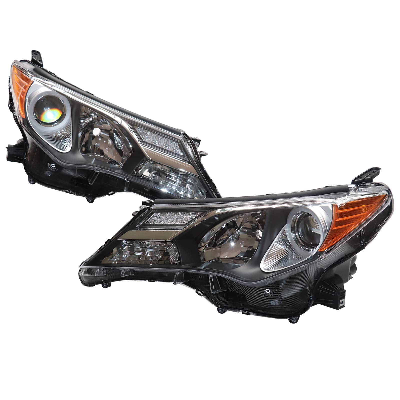 LOYALHEARTDY Projector Headlight Assembly for 2013-2015 Toyota RAV4 - Chrome Housing & Clear Lens - Driver & Passenger Side (Left+Right Pair) - Perfect for Night Driving & Off-Road Adventures