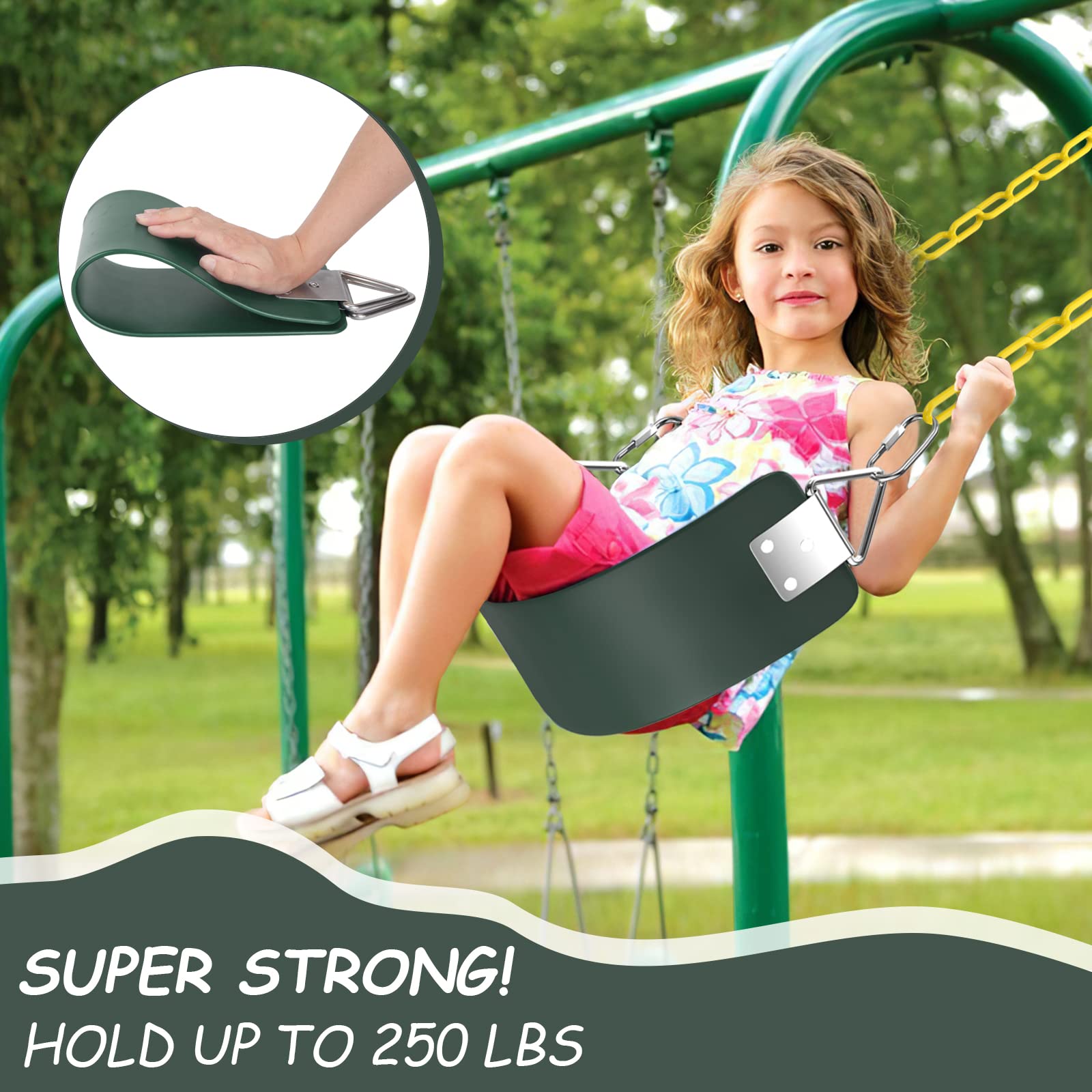 AGPTEK 30.4 Inch Outdoor Swing Seat for Kids & Adults - Heavy Duty 250LB Capacity, Green Metal Triangle Ring Hanging Swing for Backyard, Garden & Playground Use