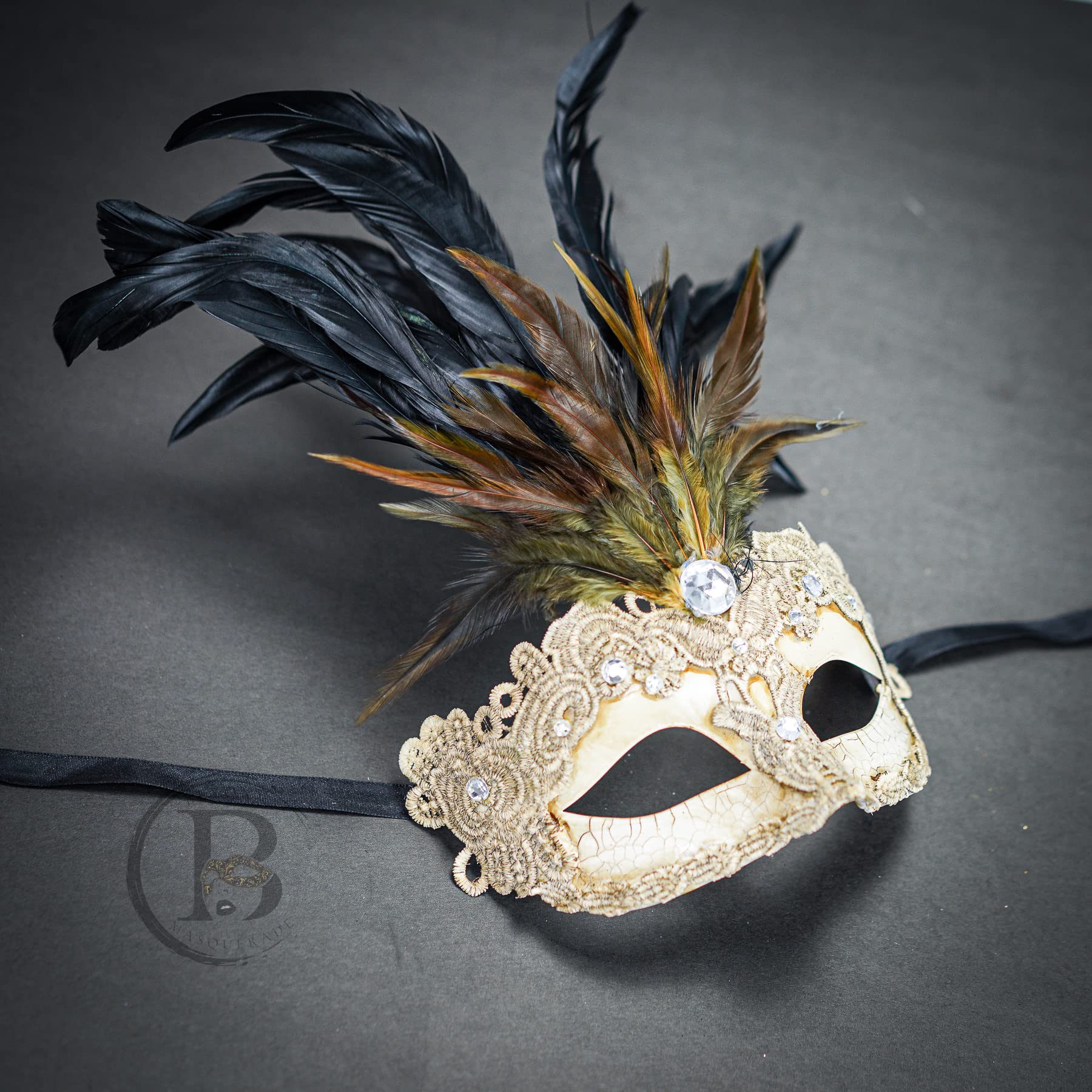 Elegant Feather Masquerade Masks for Women - Venetian Style Mardi Gras, Burlesque, Halloween Costume & Cosplay Accessories - Perfect for Parties, Balls, and Themed Events