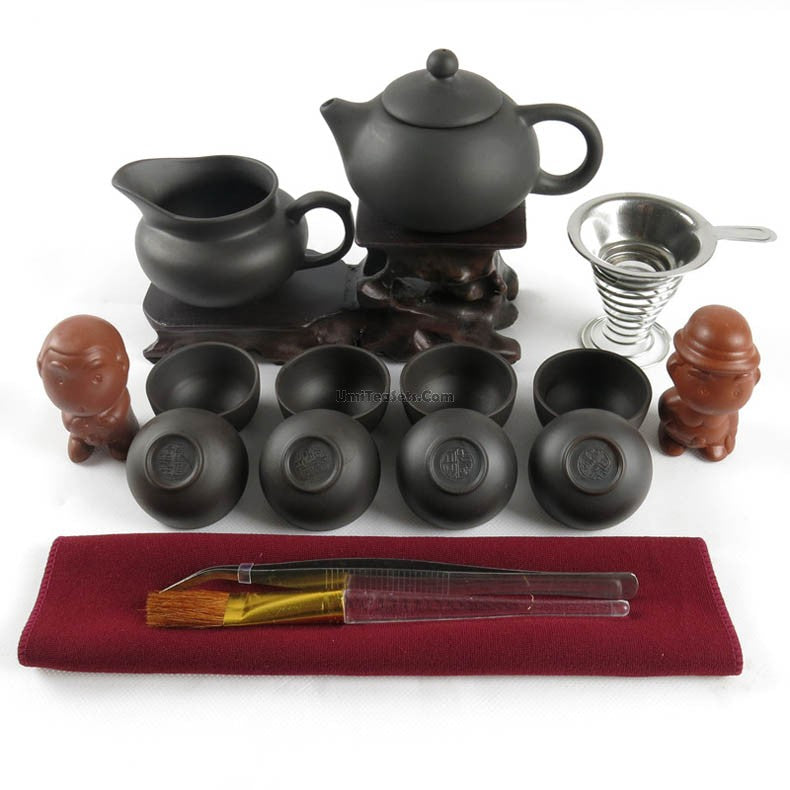 Premium Yixing Clay Teapot Set with Pee Boy Figurine - Authentic Chinese Purple Clay Gongfu Tea Brewing Kit for Tea Lovers & Collectors (Perfect for Home Tea Ceremonies, Gifts & Meditation Spaces)