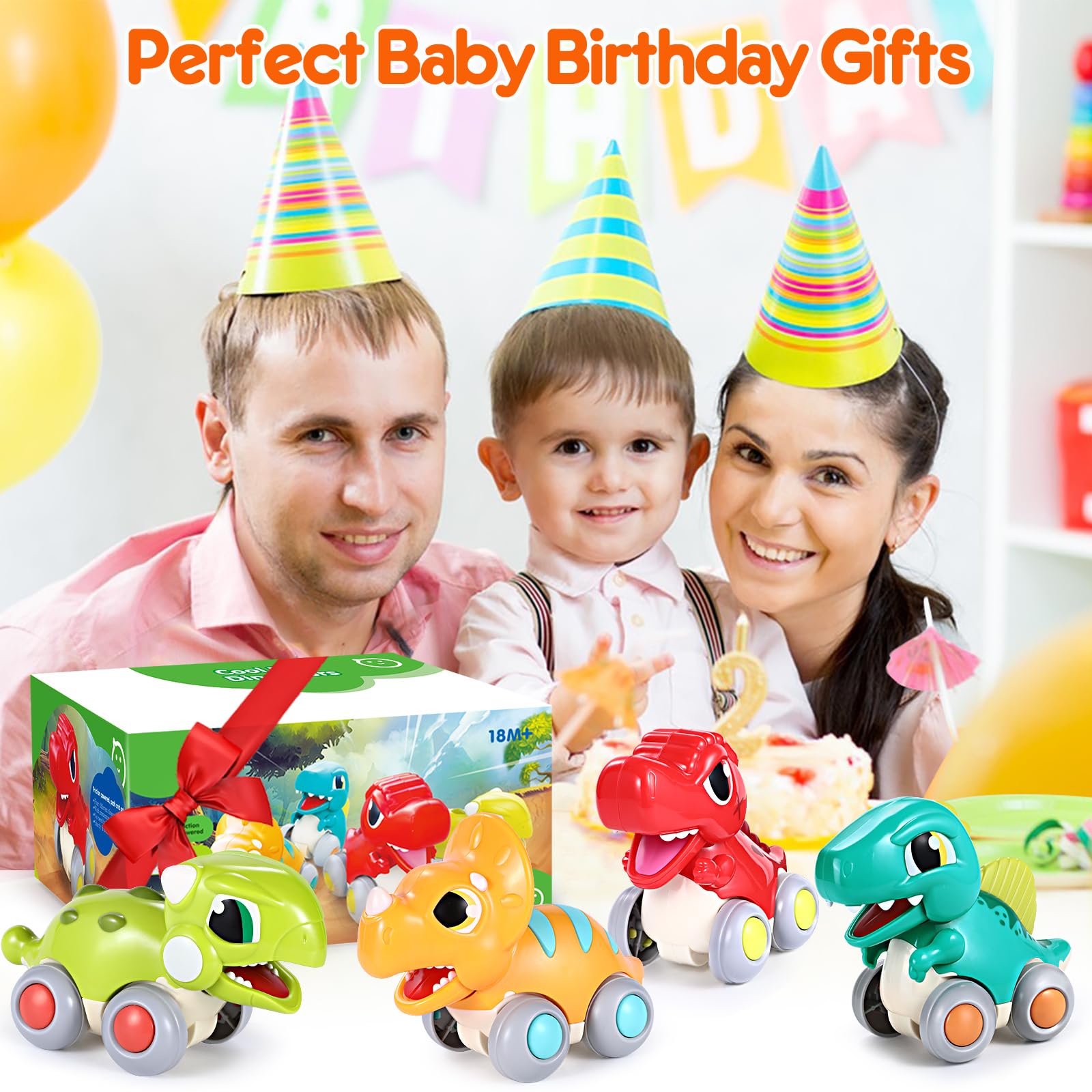 Dinosaur Push and Go Friction Car Toys for Toddlers Age 1-3 | Fun Educational Toys for 1 Year Old Boys | Perfect Birthday Gift for 12-18 Month Olds | Great for Playtime, Learning & Motor Skill Development