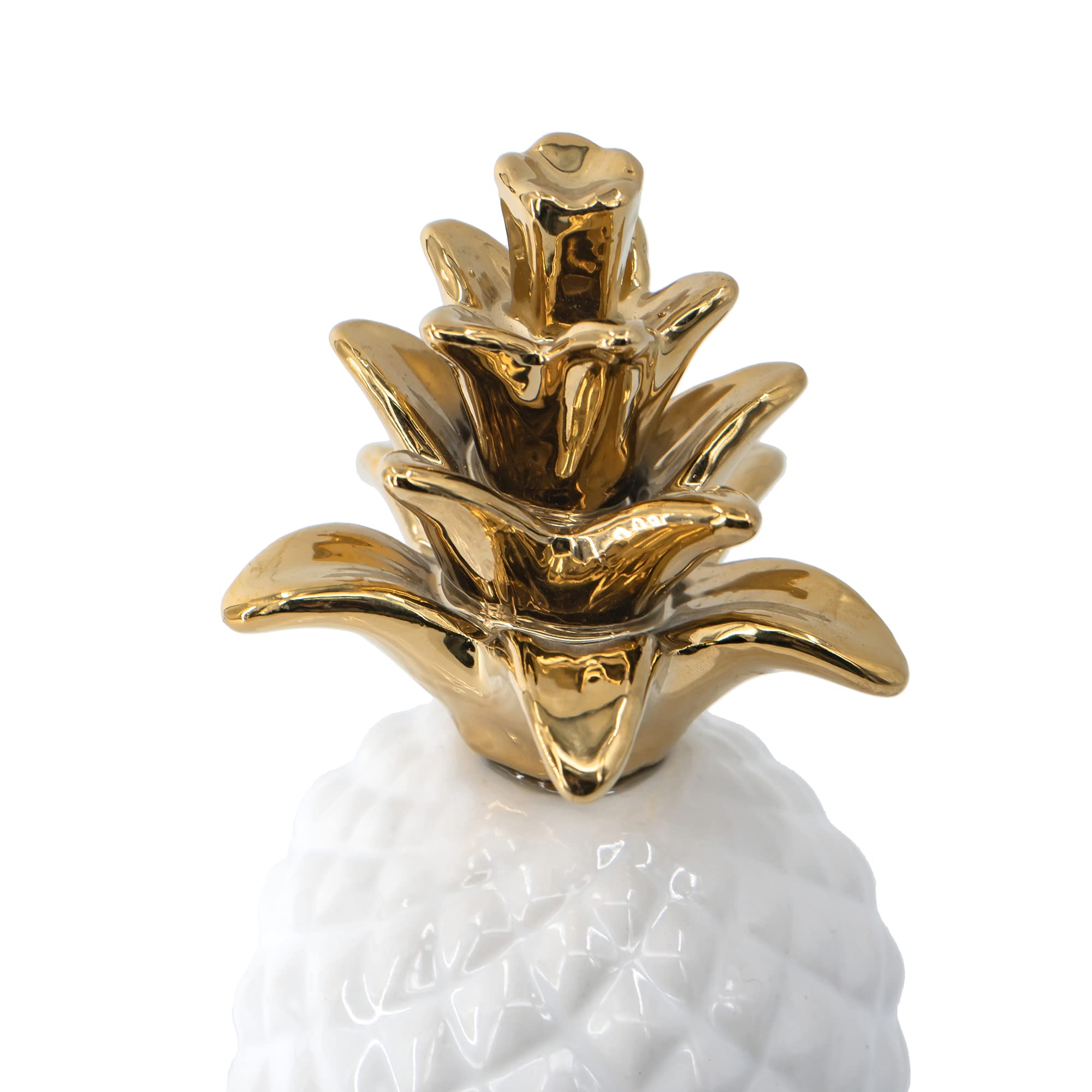 A&B Home Ceramic Pineapple Decor Set of 2 (Gold/White) - Cute Desk Decor for Living Room, Dining Room, Office | Perfect Housewarming & Wedding Gift | Home Decoration for Tropical & Summer Themes