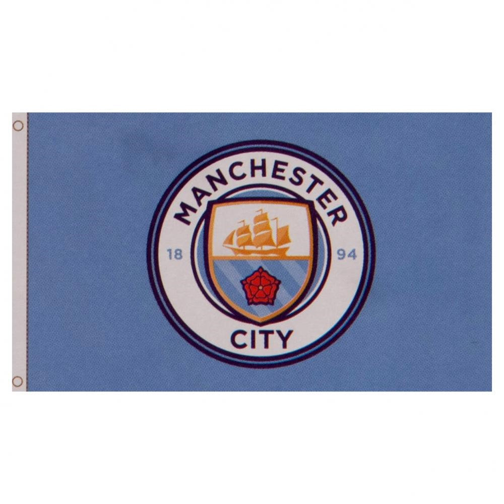 Official Manchester City FC Crest Flag - Premium Embroidered Soccer Banner for Home, Office & Game Day Decor