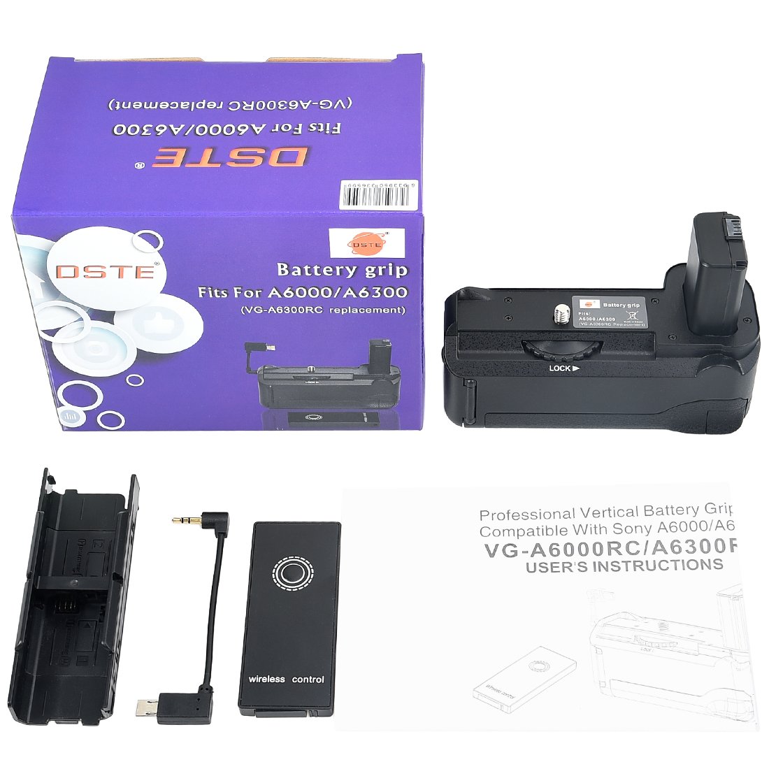 DSTE VG-6300 Remote Control Battery Grip for Sony A6300 & A6000 Digital Cameras - Perfect for Photography, Vlogging & Travel Shooting