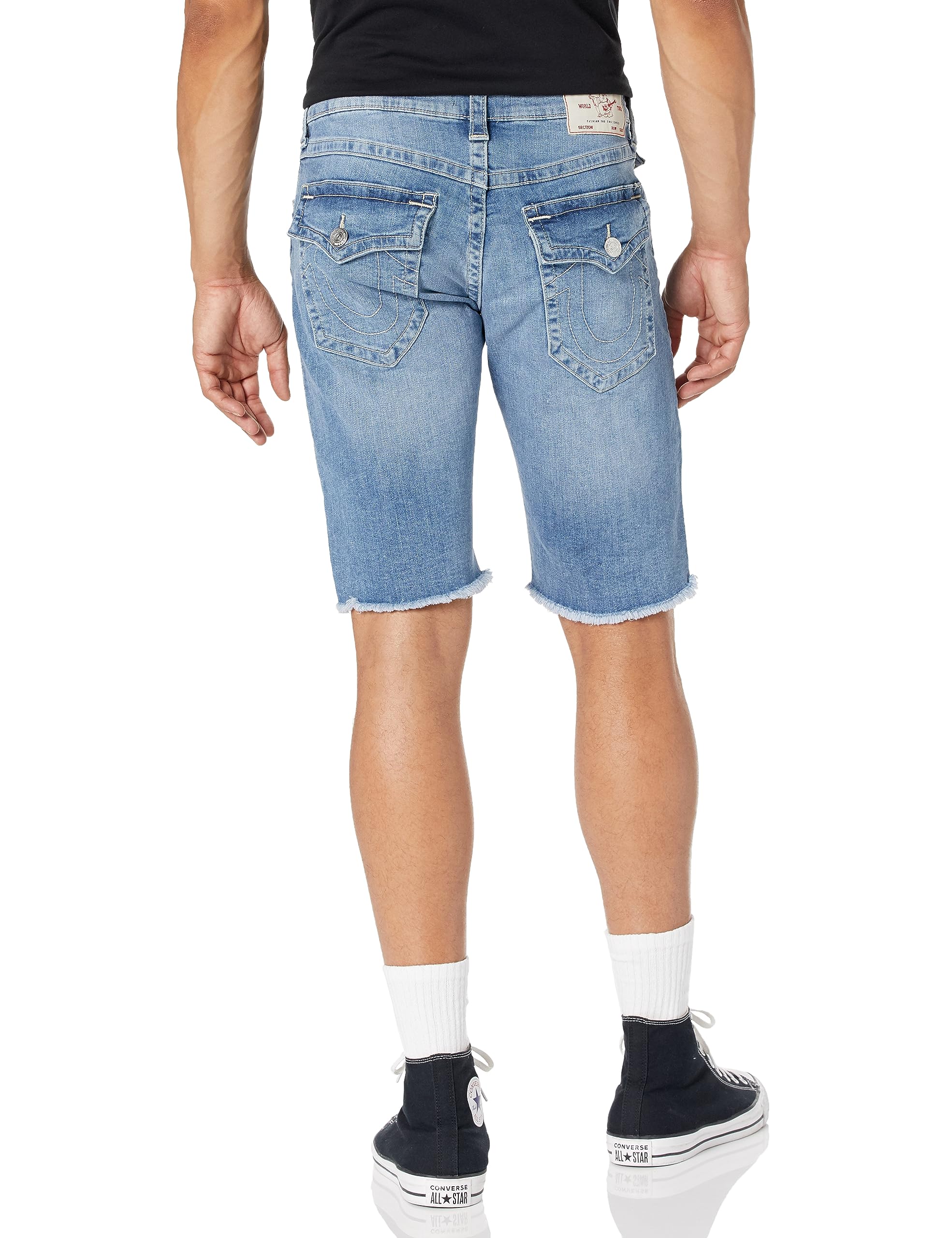 True Religion Men's Ricky Raw Edge Denim Shorts with Flap Pocket | Distressed Casual Shorts for Summer | Perfect for Beach, Streetwear & Outdoor Activities