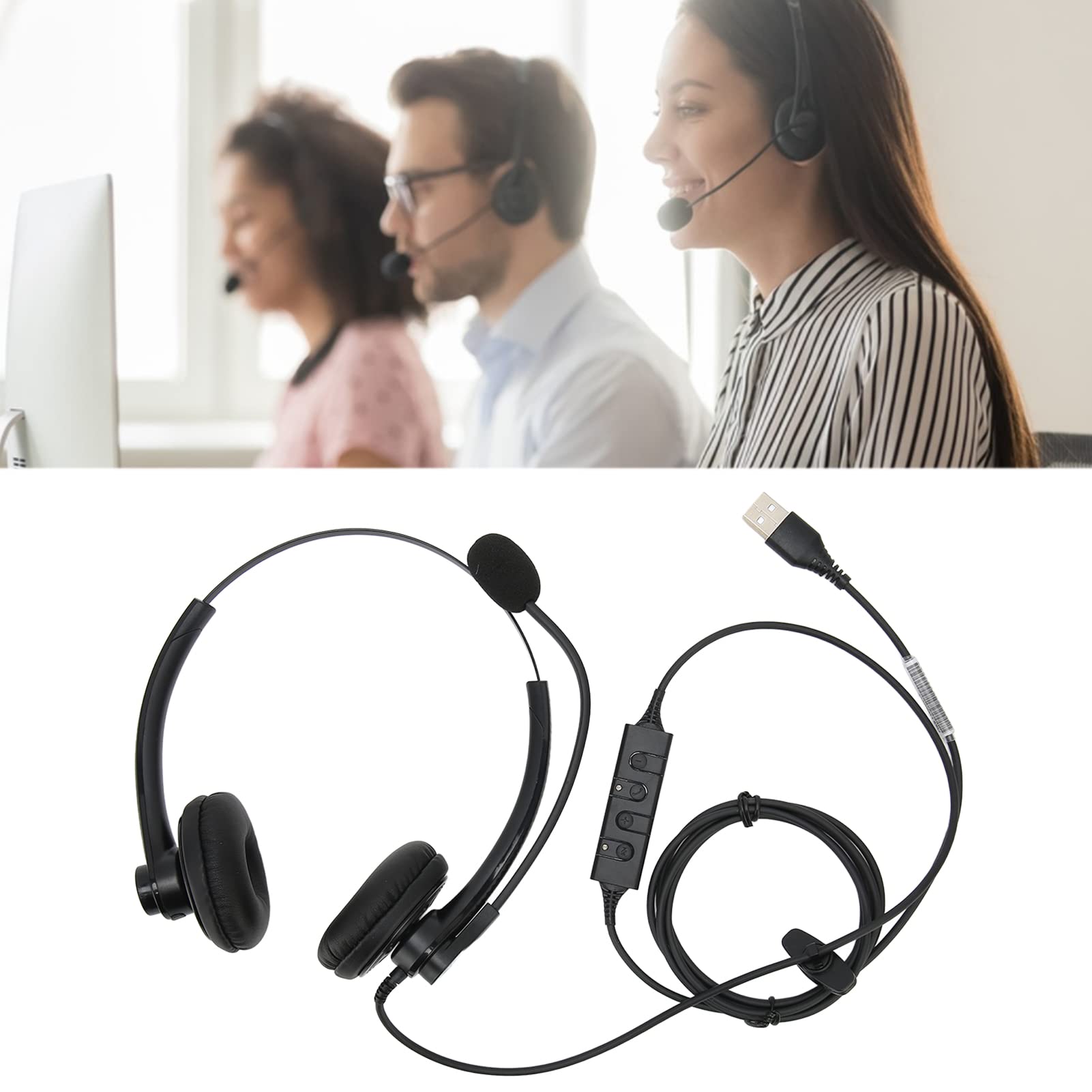 Noise Cancelling USB Wired Headset with Microphone - Binaural Business Headphones for Call Center, Customer Service & Office Use (Comfortable & Clear Calls)