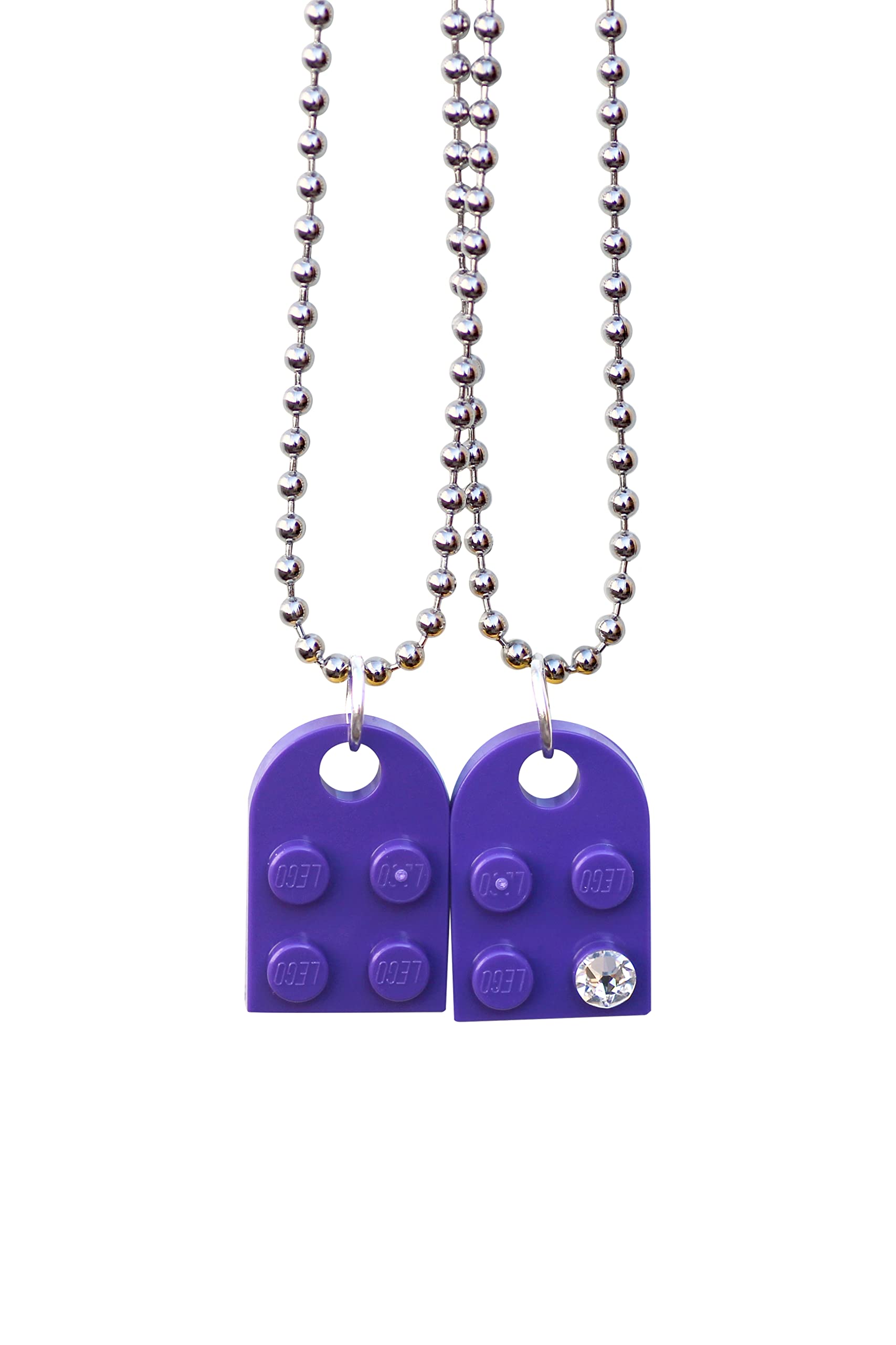 Swarovski Crystal Brick Heart Lego Necklace for Couples & Friends - Romantic Gift for Him or Her, 2 Bricks & 2 Silver Ball Beads - Perfect Anniversary, Valentine's Day & BFF Present by TANTANBRICKS4U (Purple) - Great for Date Nights, Weddings & Friendship Celebrations