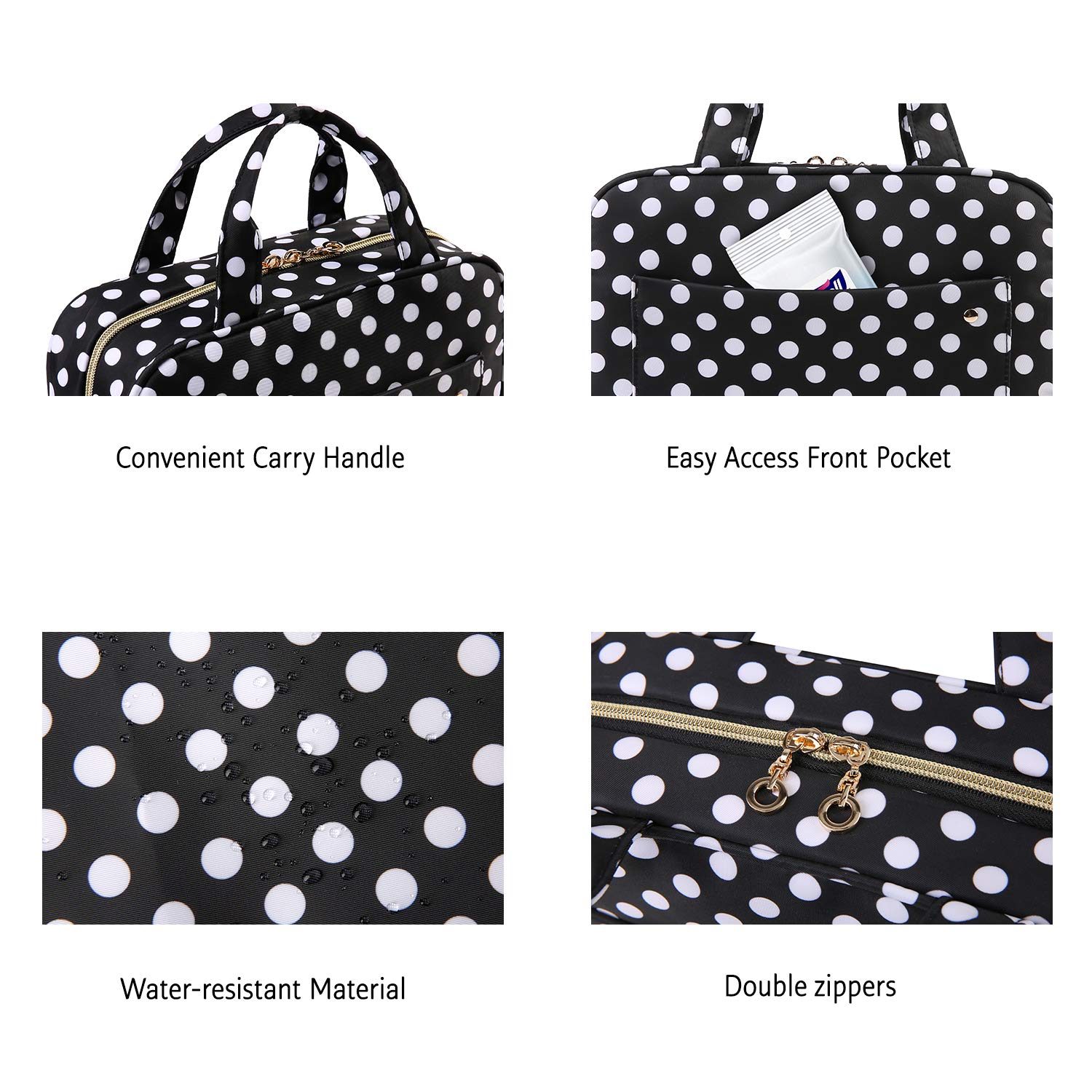 BAGSMART Water-resistant Hanging Toiletry Bag - Travel Cosmetic Organizer for Makeup, Shampoo & Full-Sized Toiletries | Perfect for Air Travel, Camping & Gym Essentials (Black)