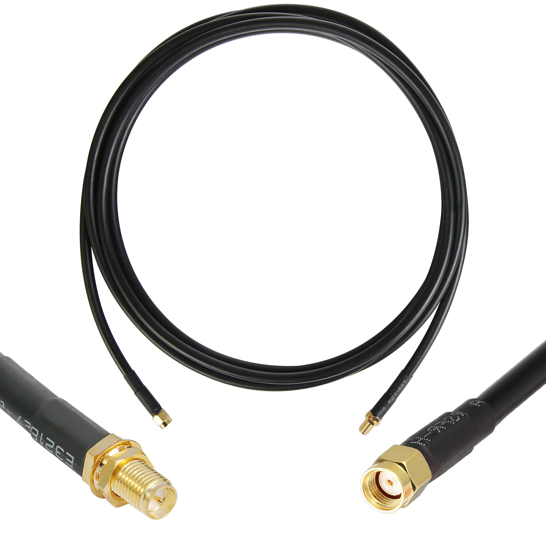 10 ft RP-SMA Male to RP-SMA Female Extension Cable - 50 Ohm Low-Loss Coaxial Jumper with Pure Copper Core for WiFi Routers, Wireless Network Cards, Security IP Cameras & Hotspot Miners - Perfect for Home/Office Network Setup & Signal Boosting