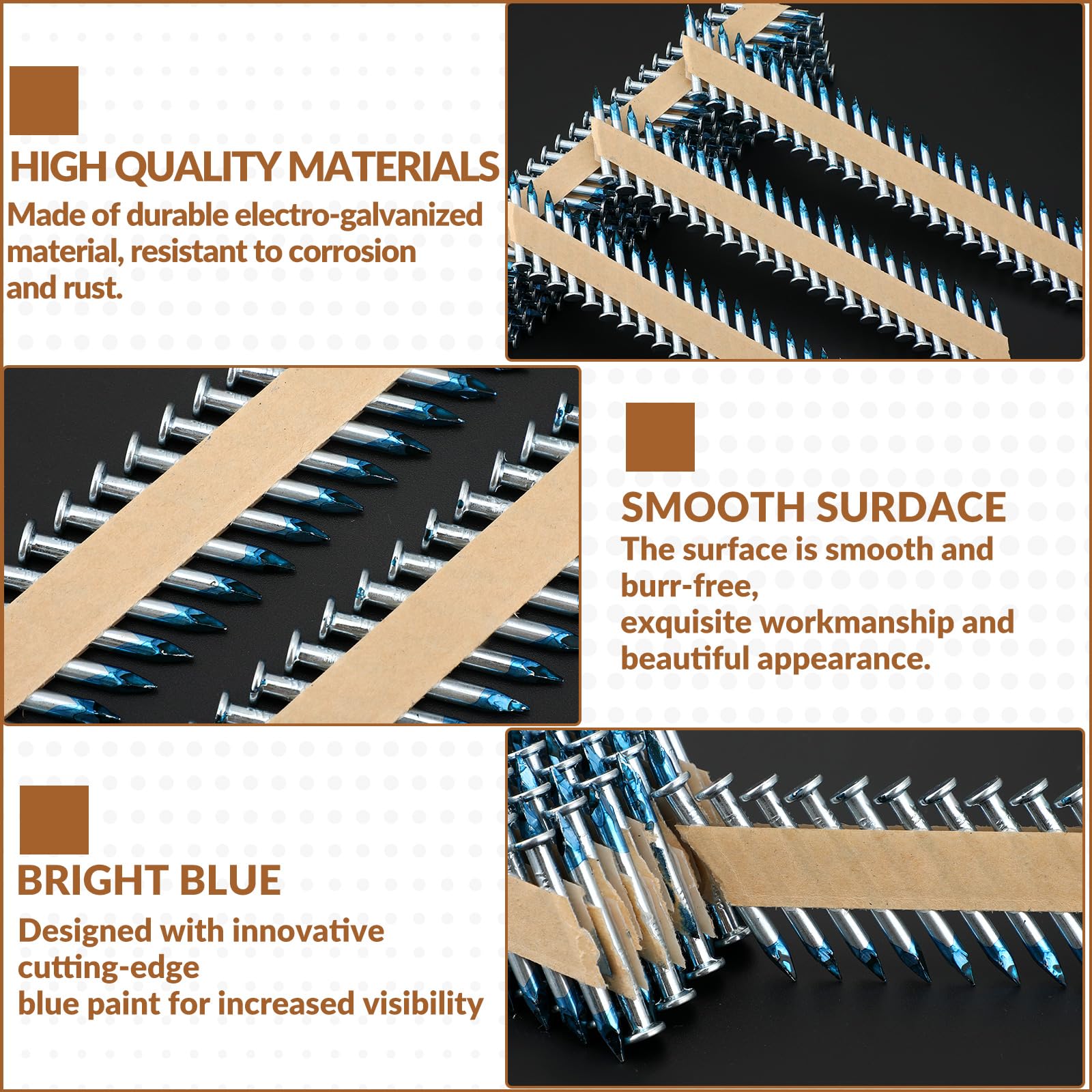 Tandefio 1000-Pack Galvanized Joist Hanger Nails - 1-1/2 x 0.131 Inch 33-Degree Framing Nails with Round Head & Smooth Shank - Blue Tip Paint for Wood Framing, Deck Building & Construction Projects