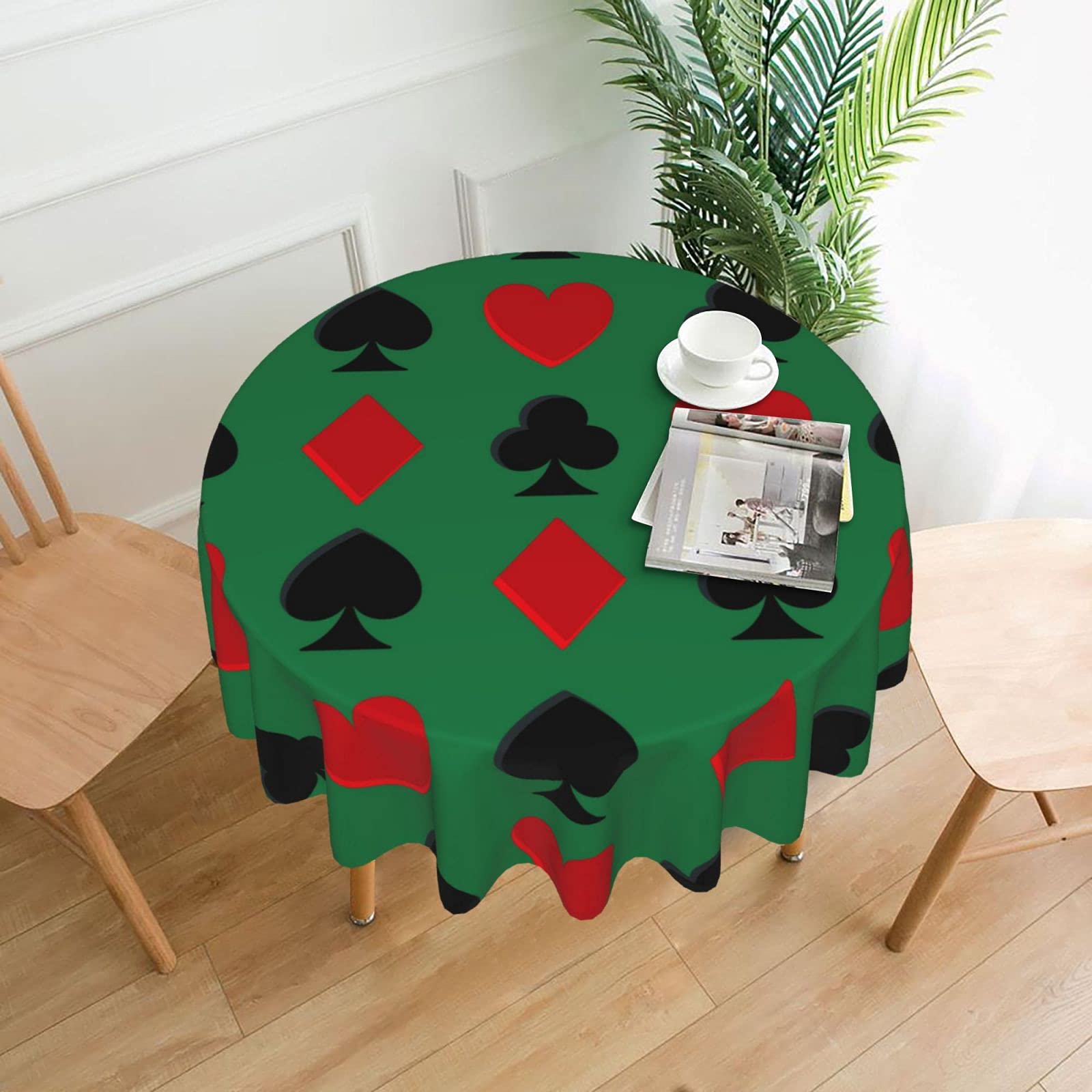 Waterproof 60 Inch Round Tablecloth - Durable Playing Cards Design for Outdoor Patio, Picnic, Wedding & Indoor Kitchen Decor - Perfect for Parties, Dinner & Special Events