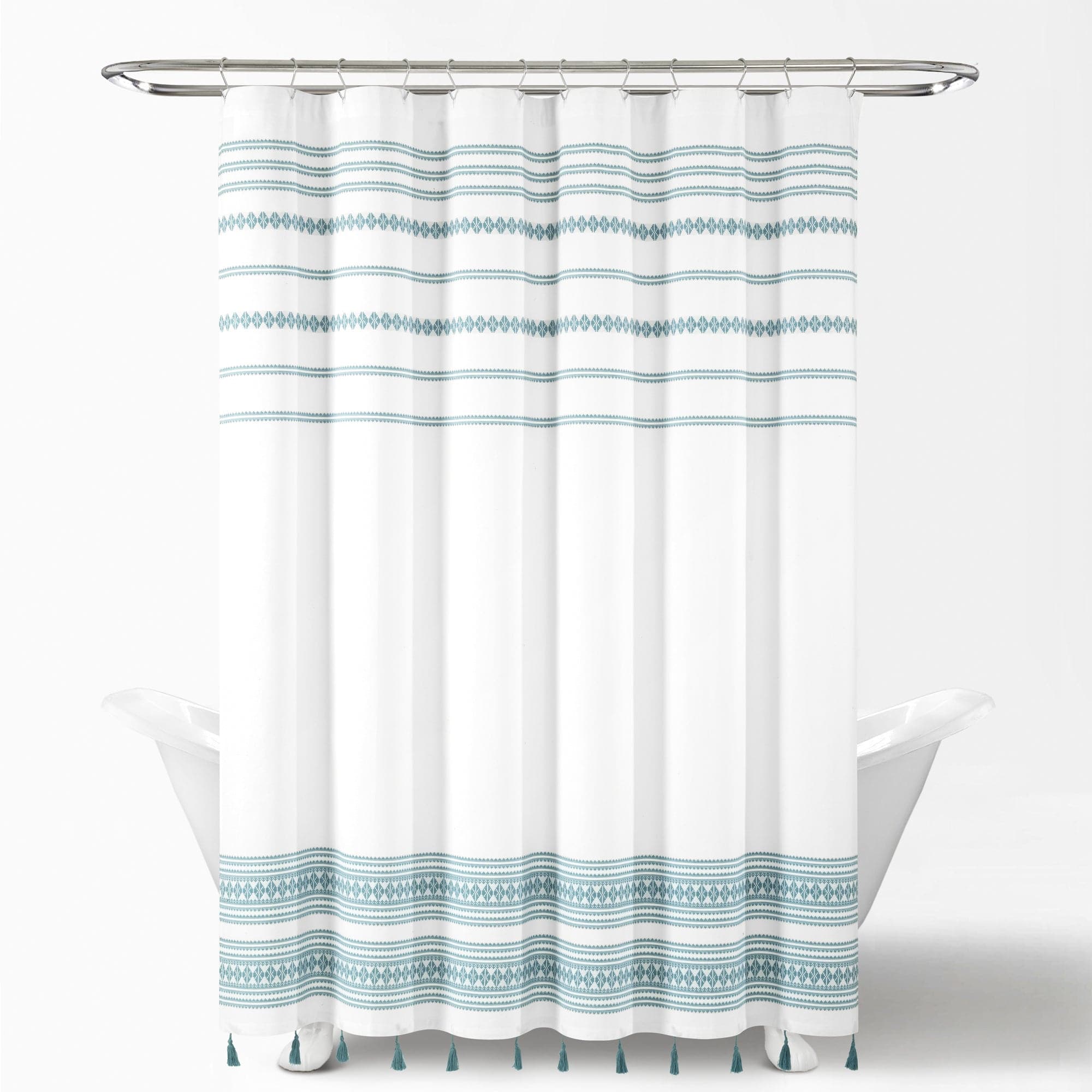 Eco-Friendly Breezy Chic Tassel Jacquard Shower Curtain - 100% Recycled Cotton Bathroom Decor for Modern & Bohemian Style Homes