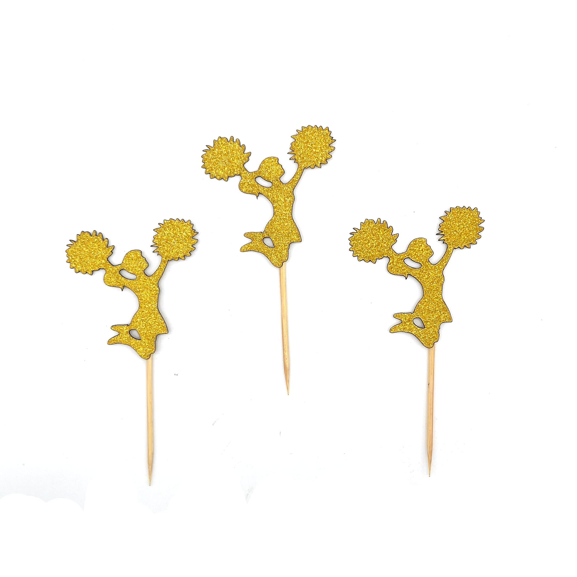 20 PCS Gold Glitter Cheerleading Cupcake Toppers for Gymnastics, Gym Party Decorations - Perfect for Birthday Cakes, Team Celebrations & Sports Theme Desserts