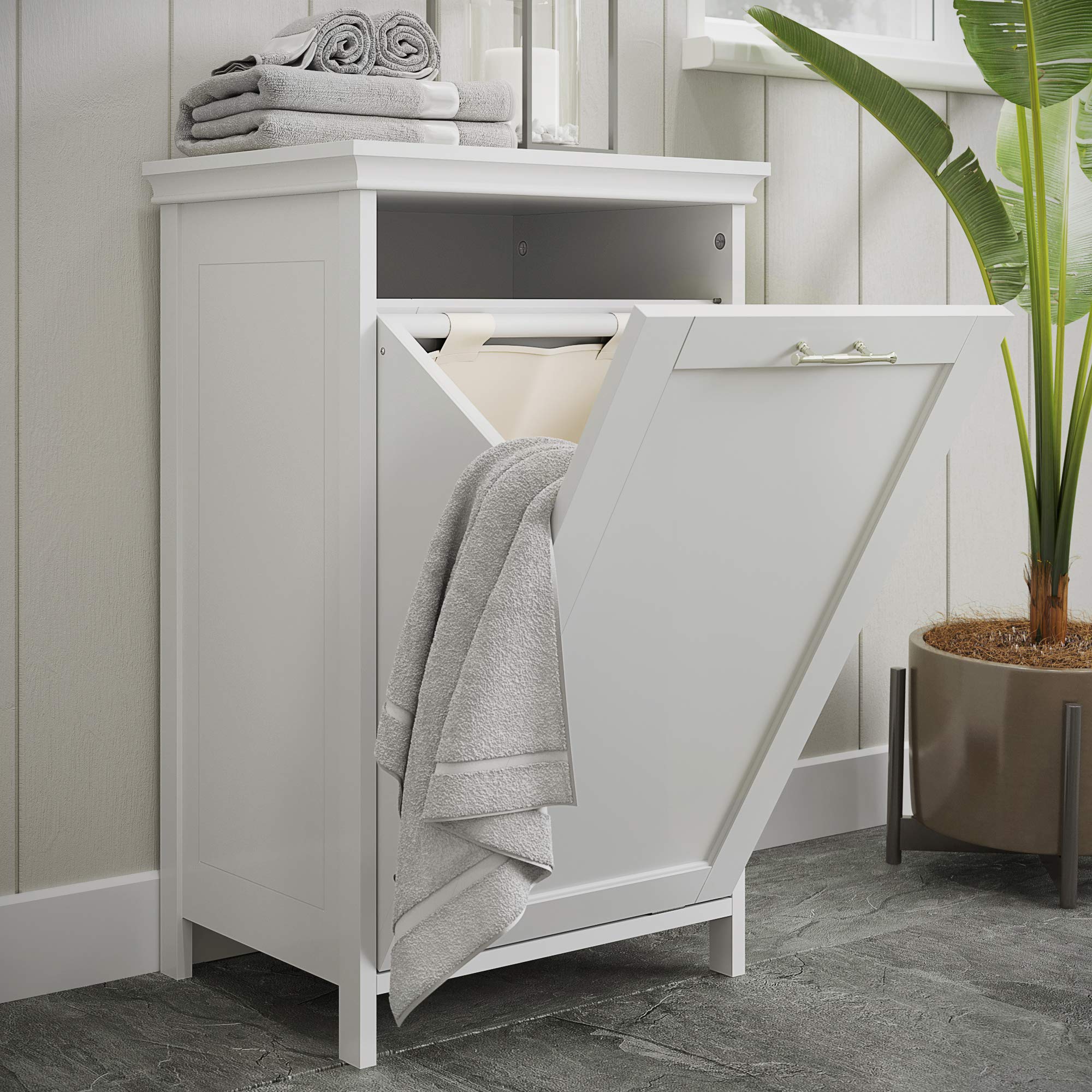 RiverRidge Somerset White Tilt-Out Laundry Hamper - Space Saving Clothes Basket for Bedroom, Bathroom & Laundry Room Organization