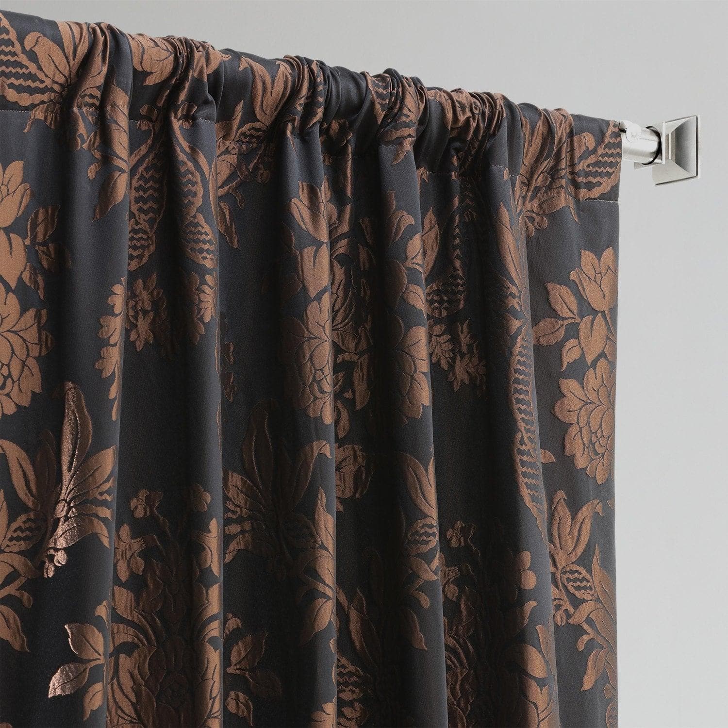 Magdelena Black & Copper Damask Faux Silk Jacquard Blackout Curtains for Bedroom & Living Room - Elegant Light Blocking Window Drapes for Home Decor