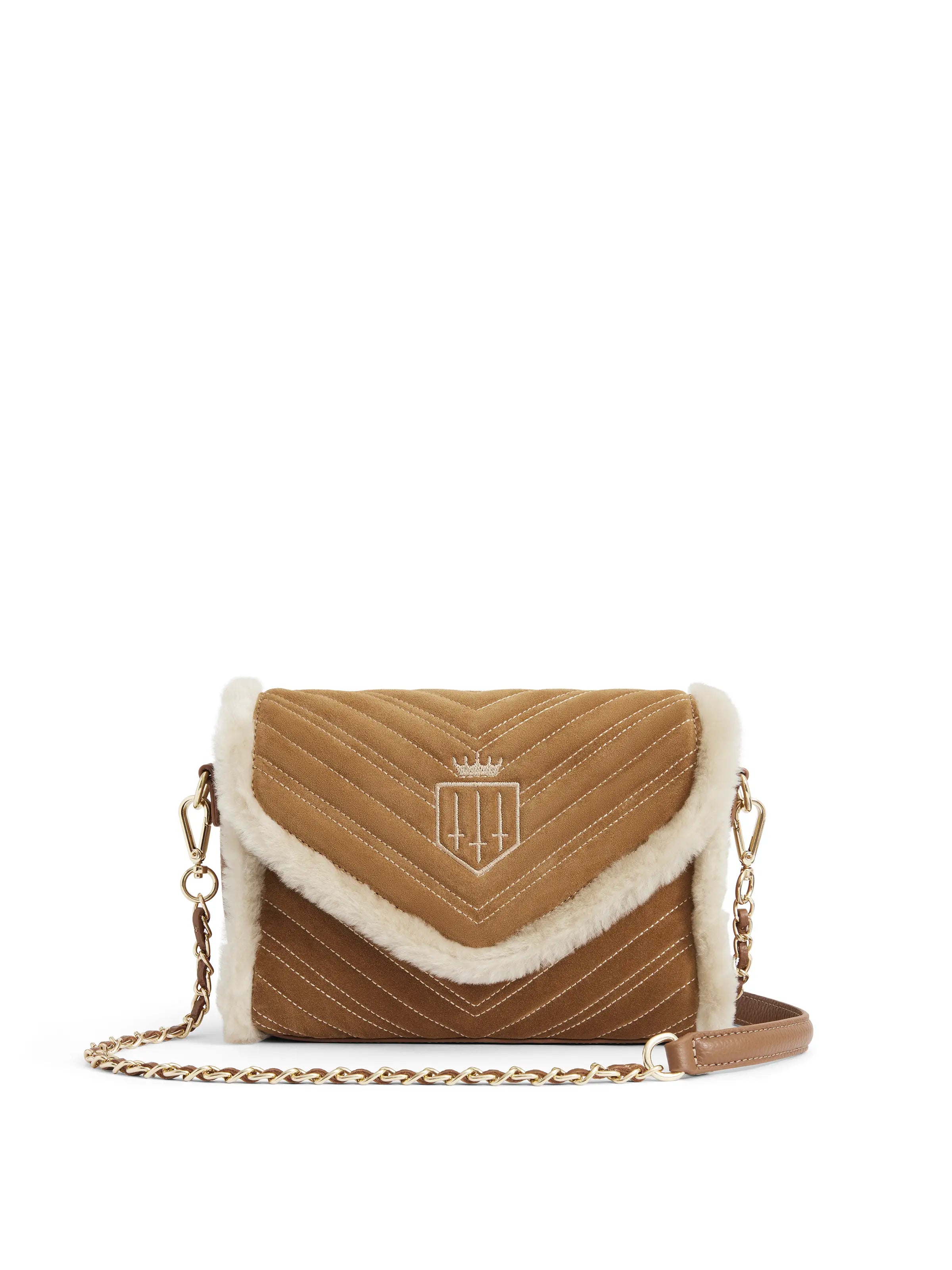 Edinburgh Cross Body Bag for Women - Tan Suede & Shearling Leather Shoulder Purse - Perfect for Travel, Shopping & Everyday Use