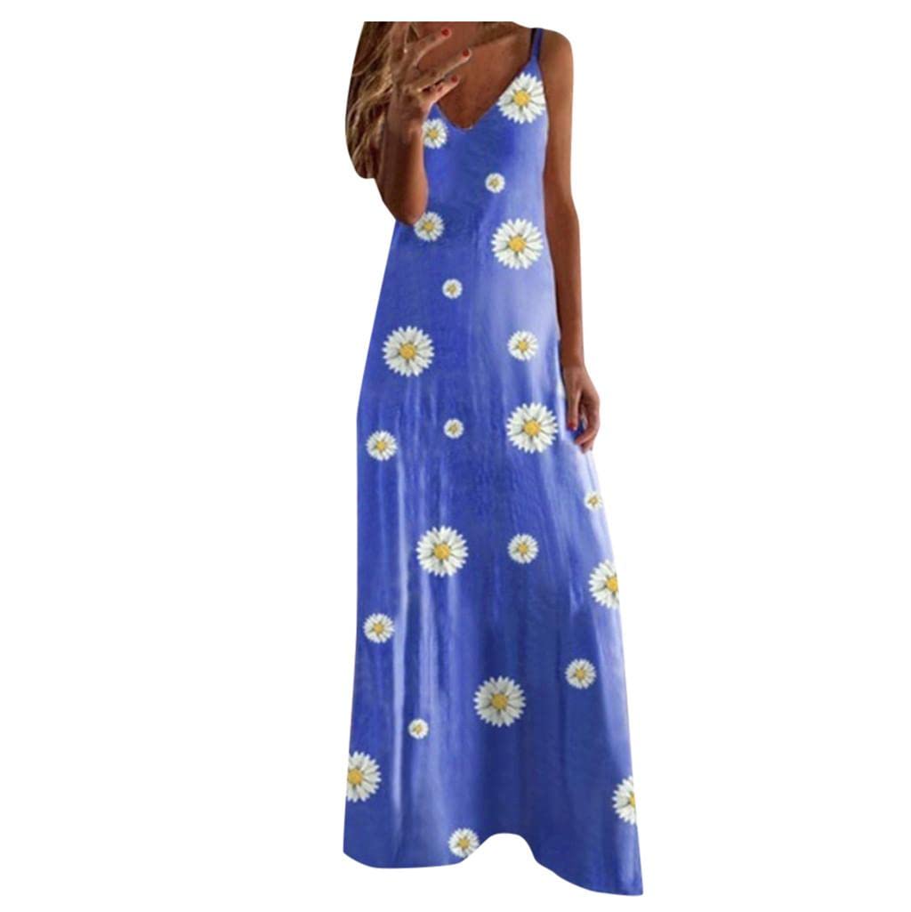 Women's Summer Casual Bohemian Halter Neck Beach Maxi Dress - Vintage Floral Sleeveless Midi Dress for Outdoor Parties, Vacations & Beach Getaways