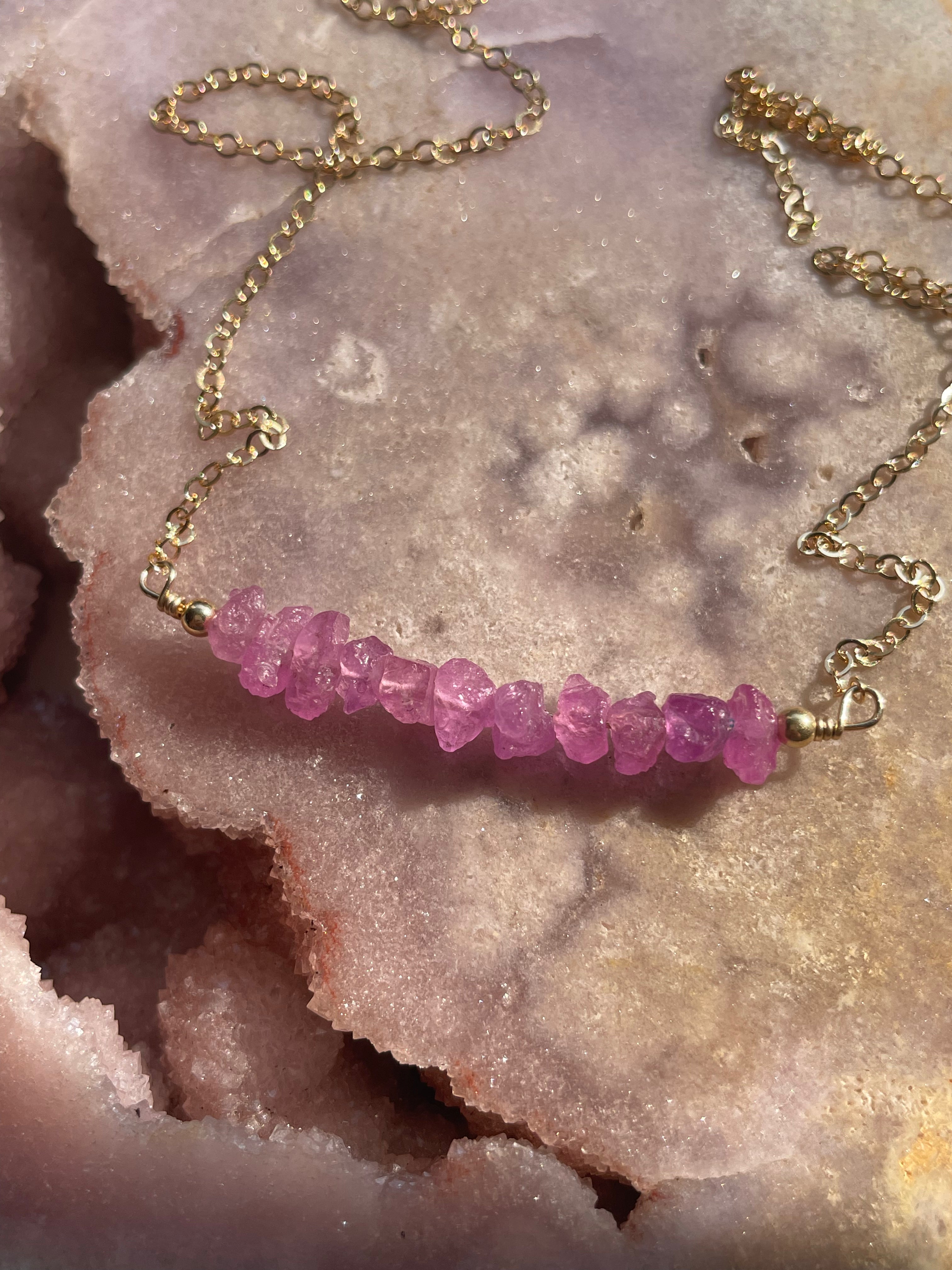 Natural Pink Sapphire Bar Necklace for Women - Elegant Minimalist Jewelry for Everyday Wear, Gifts & Special Occasions