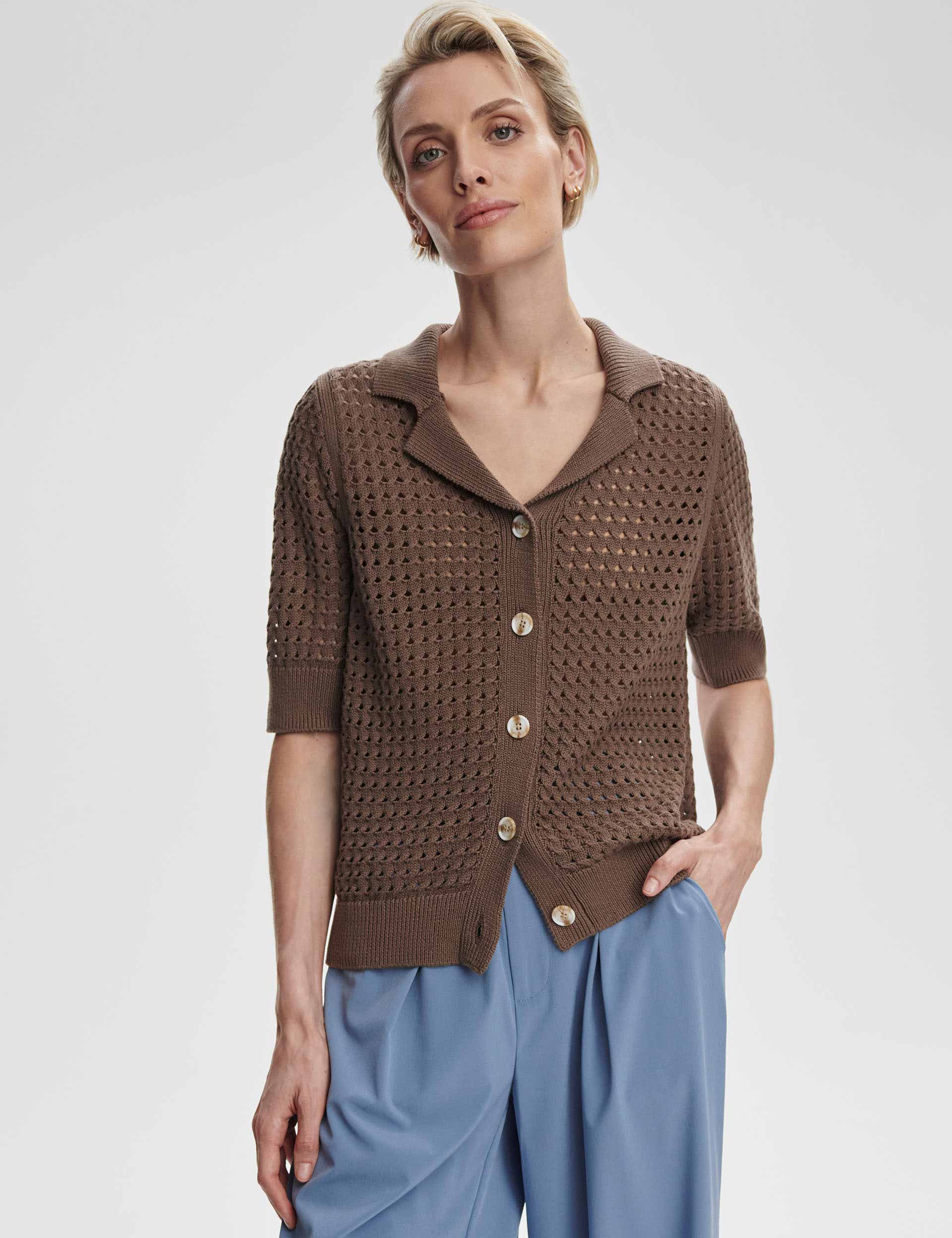Ellie Knit Shirt Women's Casual Long Sleeve T-Shirt Chocolate Chip Color for Fall Winter Outfits | Office Wear & Weekend Comfort